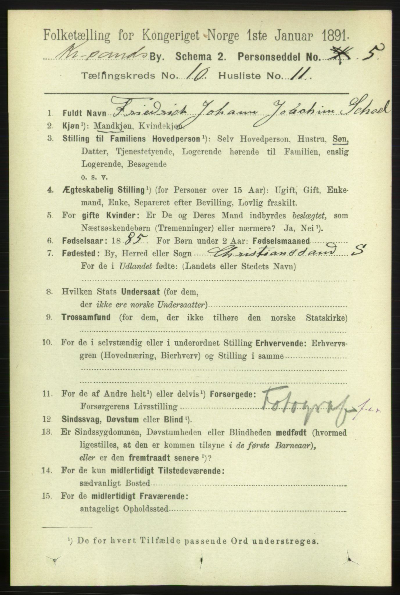 RA, 1891 census for 1001 Kristiansand, 1891, p. 5491