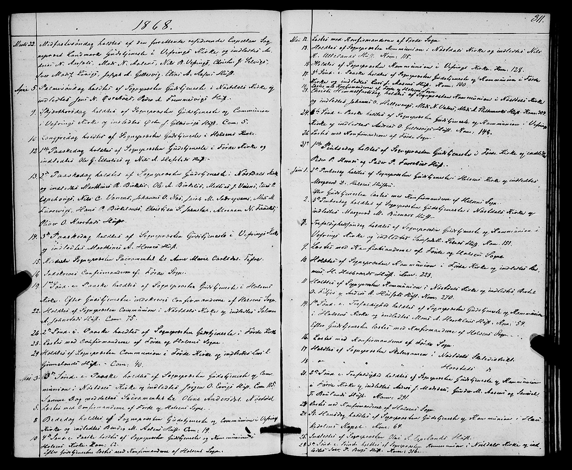 Førde sokneprestembete, AV/SAB-A-79901/H/Haa/Haaa/L0010: Parish register (official) no. A 10, 1861-1876, p. 311
