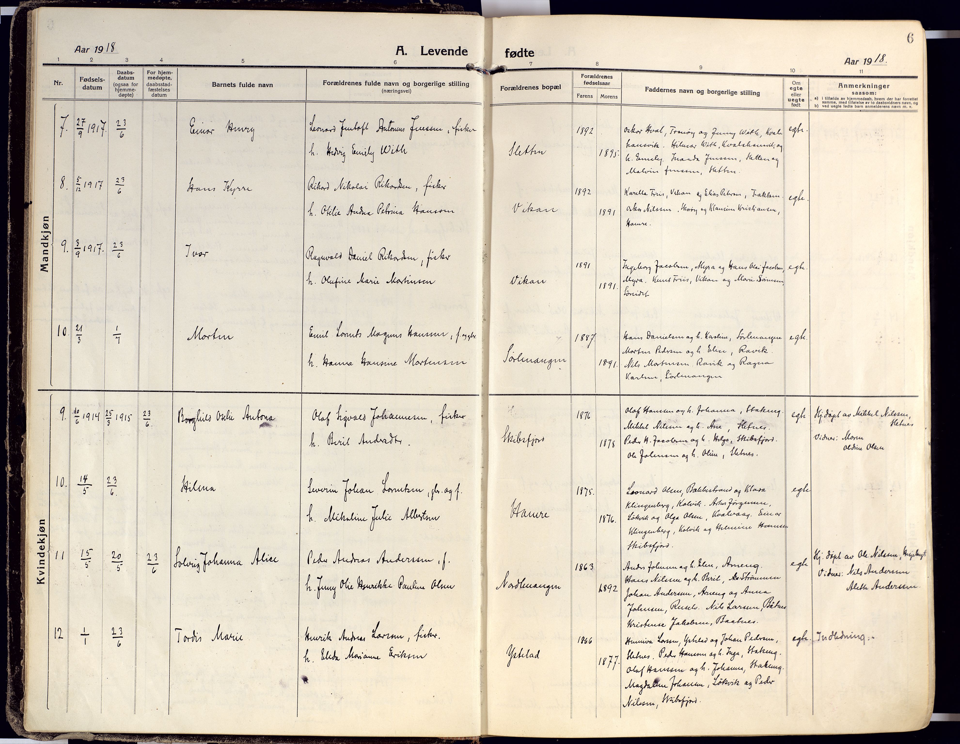 Karlsøy sokneprestembete, AV/SATØ-S-1299/H/Ha/Haa/L0015kirke: Parish register (official) no. 15, 1918-1929, p. 6