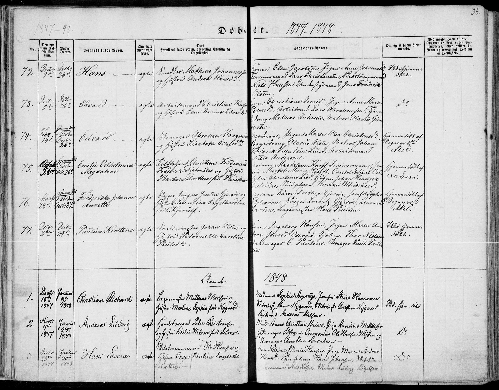 Tønsberg kirkebøker, SAKO/A-330/F/Fa/L0007: Parish register (official) no. I 7, 1845-1854, p. 36