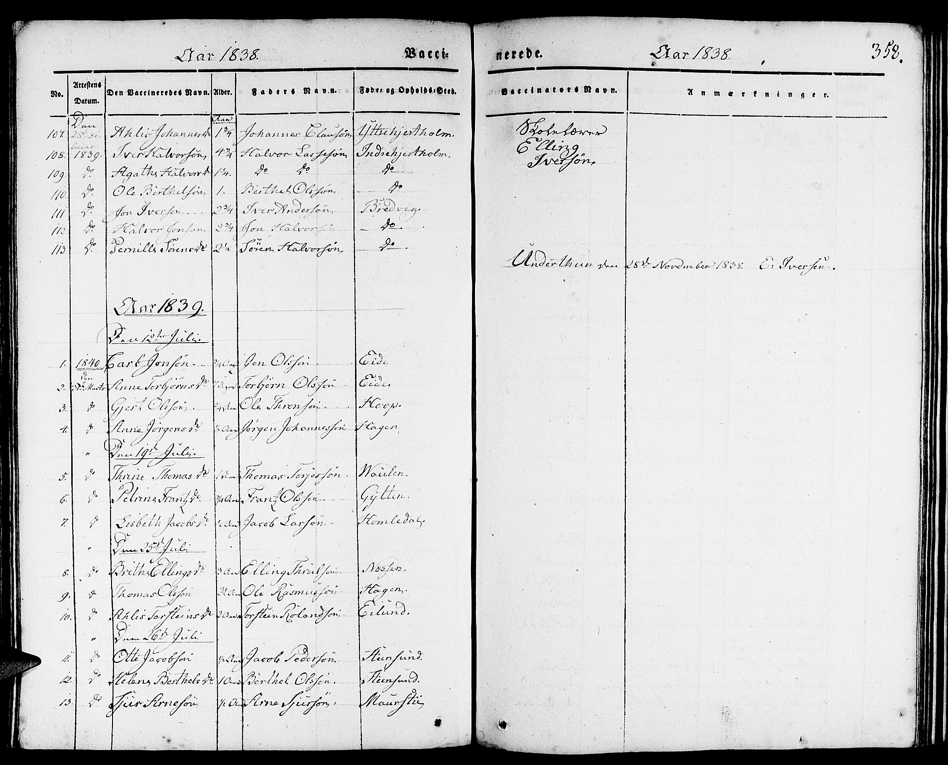 Gulen sokneprestembete, SAB/A-80201/H/Haa/Haaa/L0020: Parish register (official) no. A 20, 1837-1847, p. 358