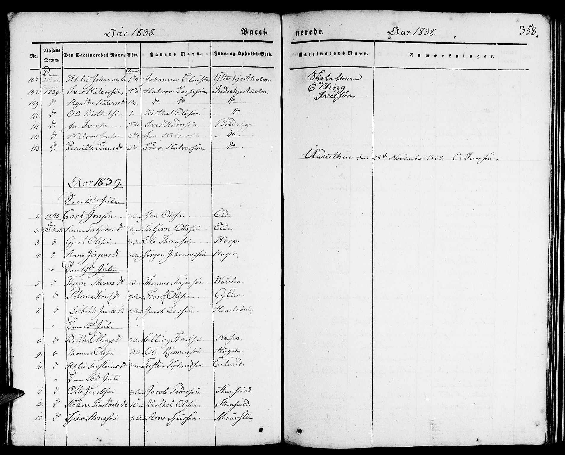 Gulen sokneprestembete, AV/SAB-A-80201/H/Haa/Haaa/L0020: Parish register (official) no. A 20, 1837-1847, p. 358