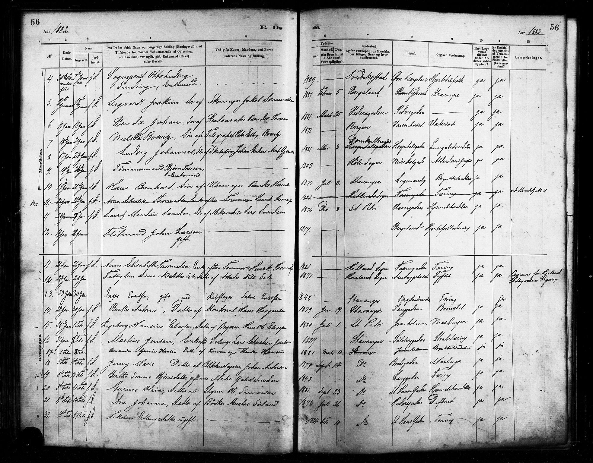 St. Petri sokneprestkontor, AV/SAST-A-101813/001/30/30BA/L0017: Parish register (official) no. A 17, 1879-1895, p. 56