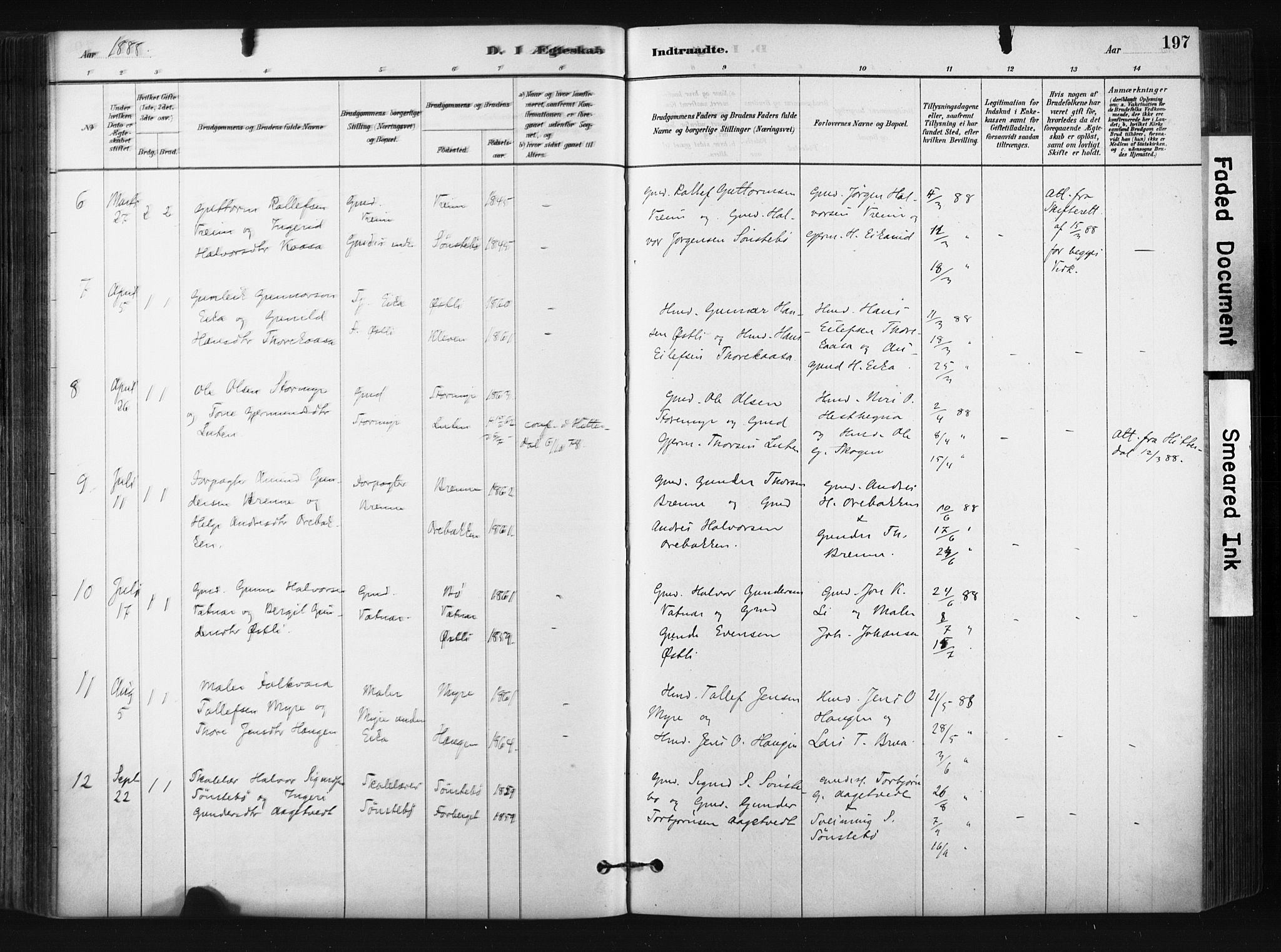 Bø kirkebøker, SAKO/A-257/F/Fa/L0010: Parish register (official) no. 10, 1880-1892, p. 197
