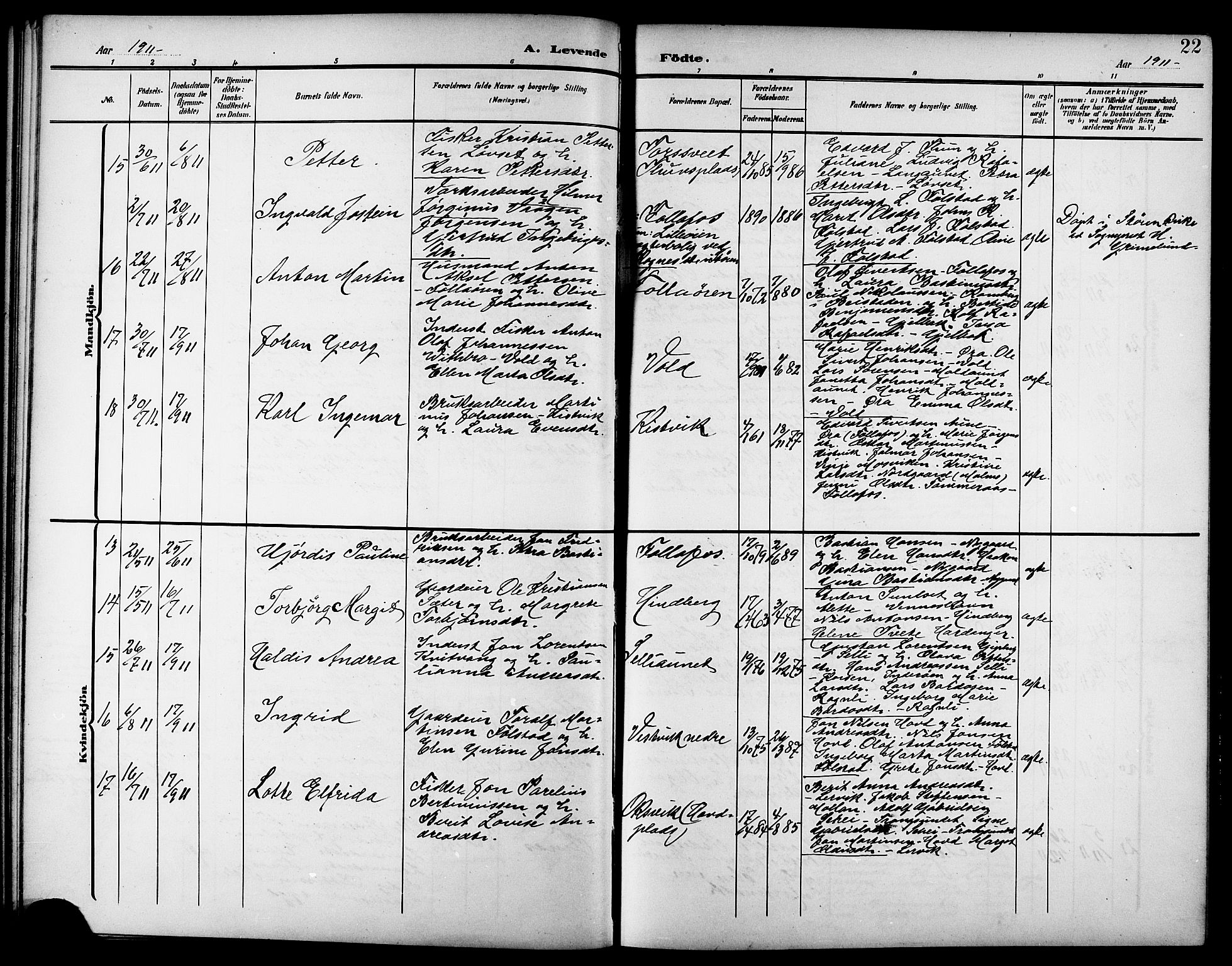 Ministerialprotokoller, klokkerbøker og fødselsregistre - Nord-Trøndelag, AV/SAT-A-1458/744/L0424: Parish register (copy) no. 744C03, 1906-1923, p. 22