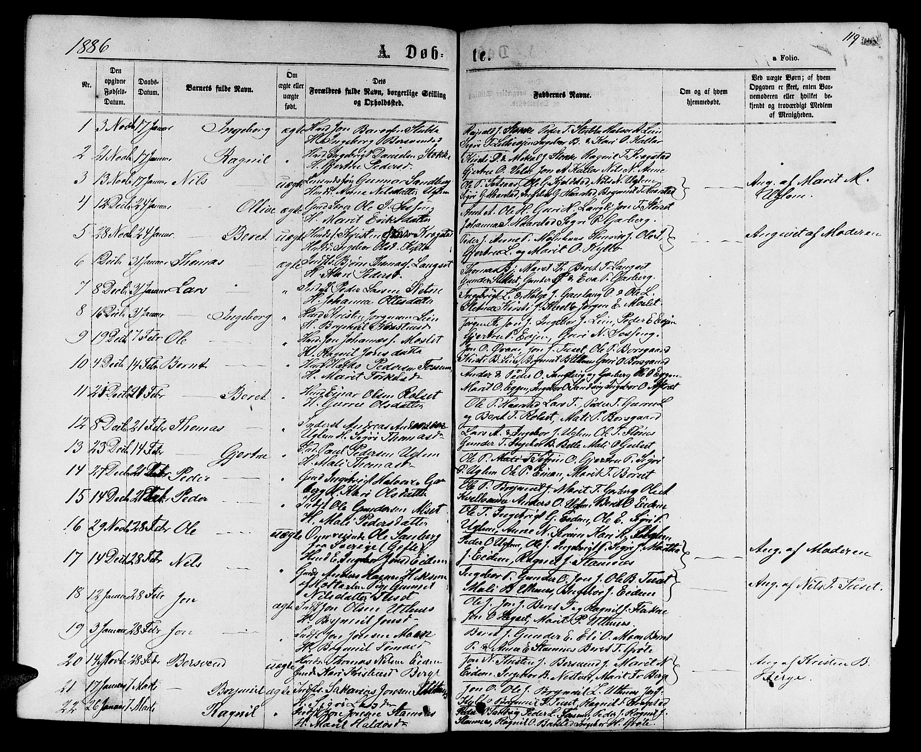 Ministerialprotokoller, klokkerbøker og fødselsregistre - Sør-Trøndelag, AV/SAT-A-1456/695/L1156: Parish register (copy) no. 695C07, 1869-1888, p. 119