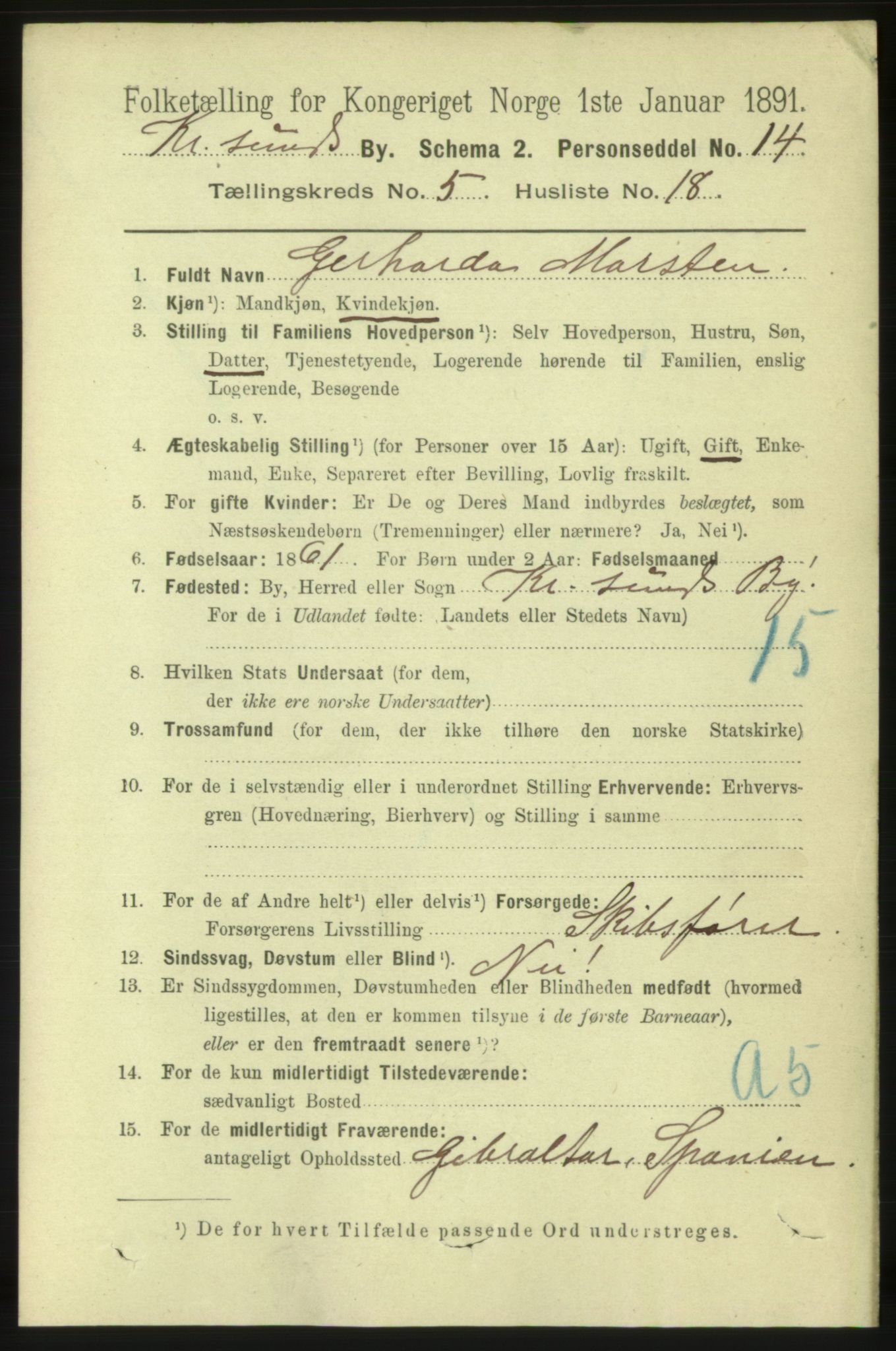 RA, 1891 census for 1503 Kristiansund, 1891, p. 4538