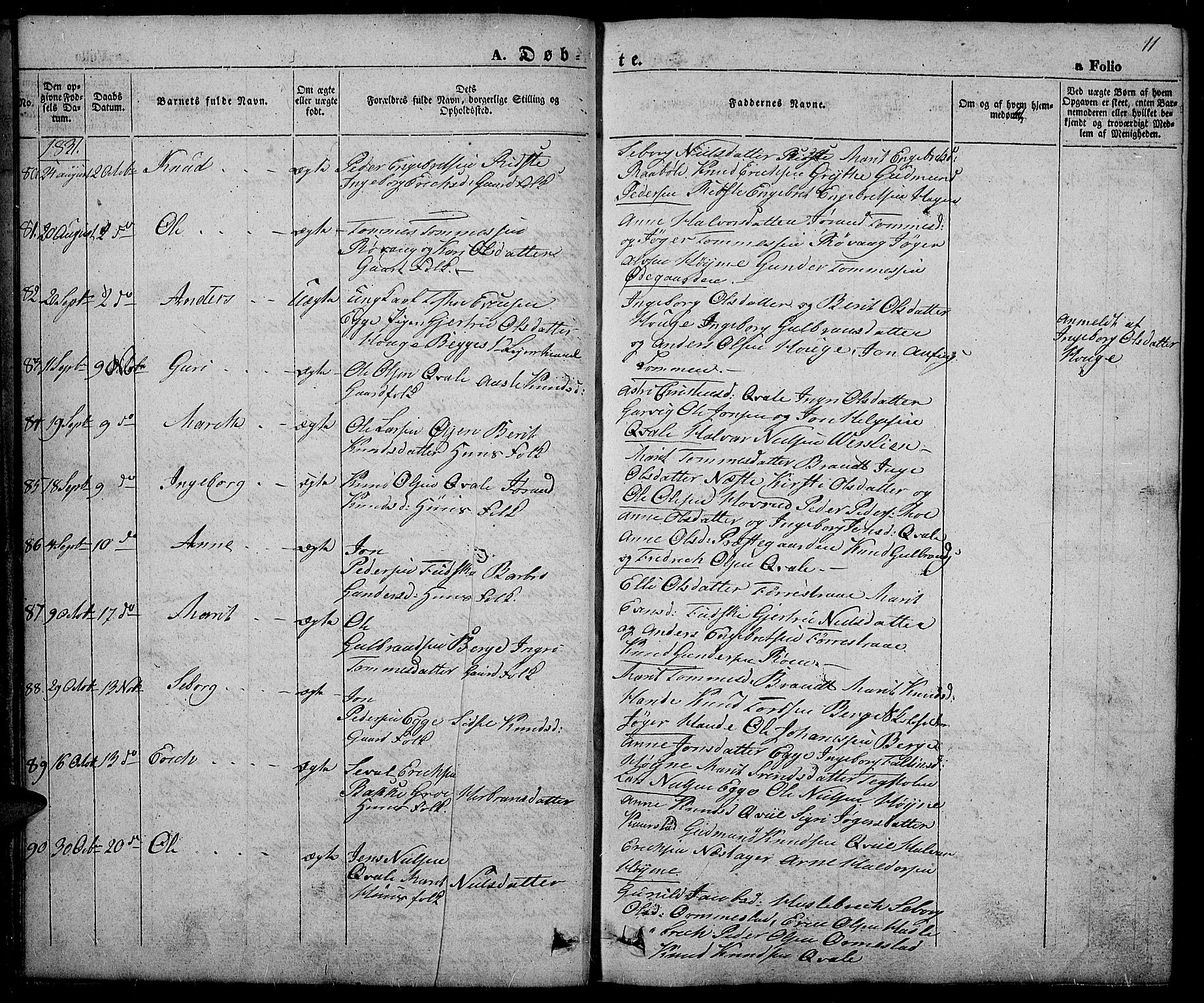 Slidre prestekontor, SAH/PREST-134/H/Ha/Haa/L0003: Parish register (official) no. 3, 1831-1843, p. 11