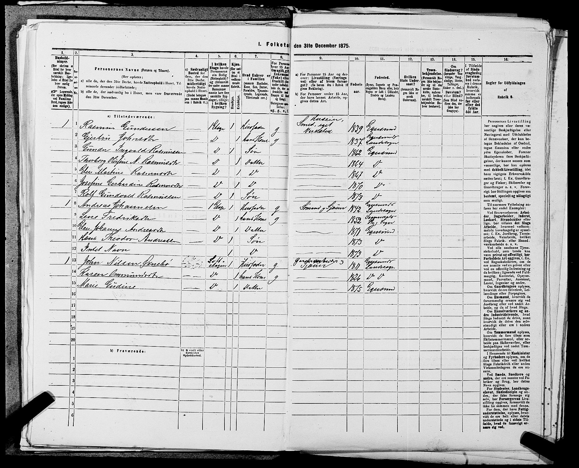 SAST, 1875 census for 1101B Eigersund parish, Egersund town, 1875, p. 368