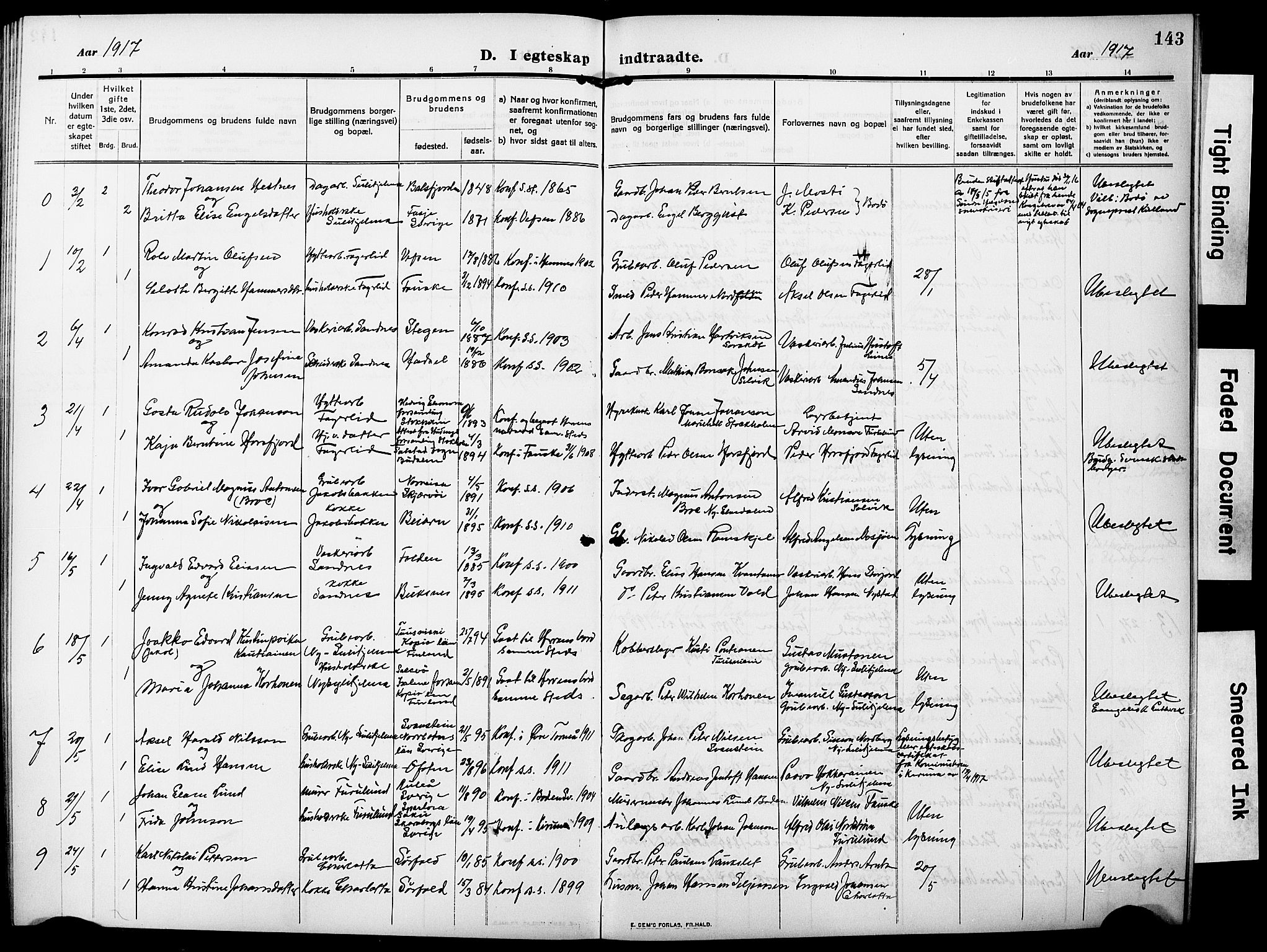 Ministerialprotokoller, klokkerbøker og fødselsregistre - Nordland, AV/SAT-A-1459/850/L0710: Parish register (official) no. 850A02, 1910-1920, p. 143