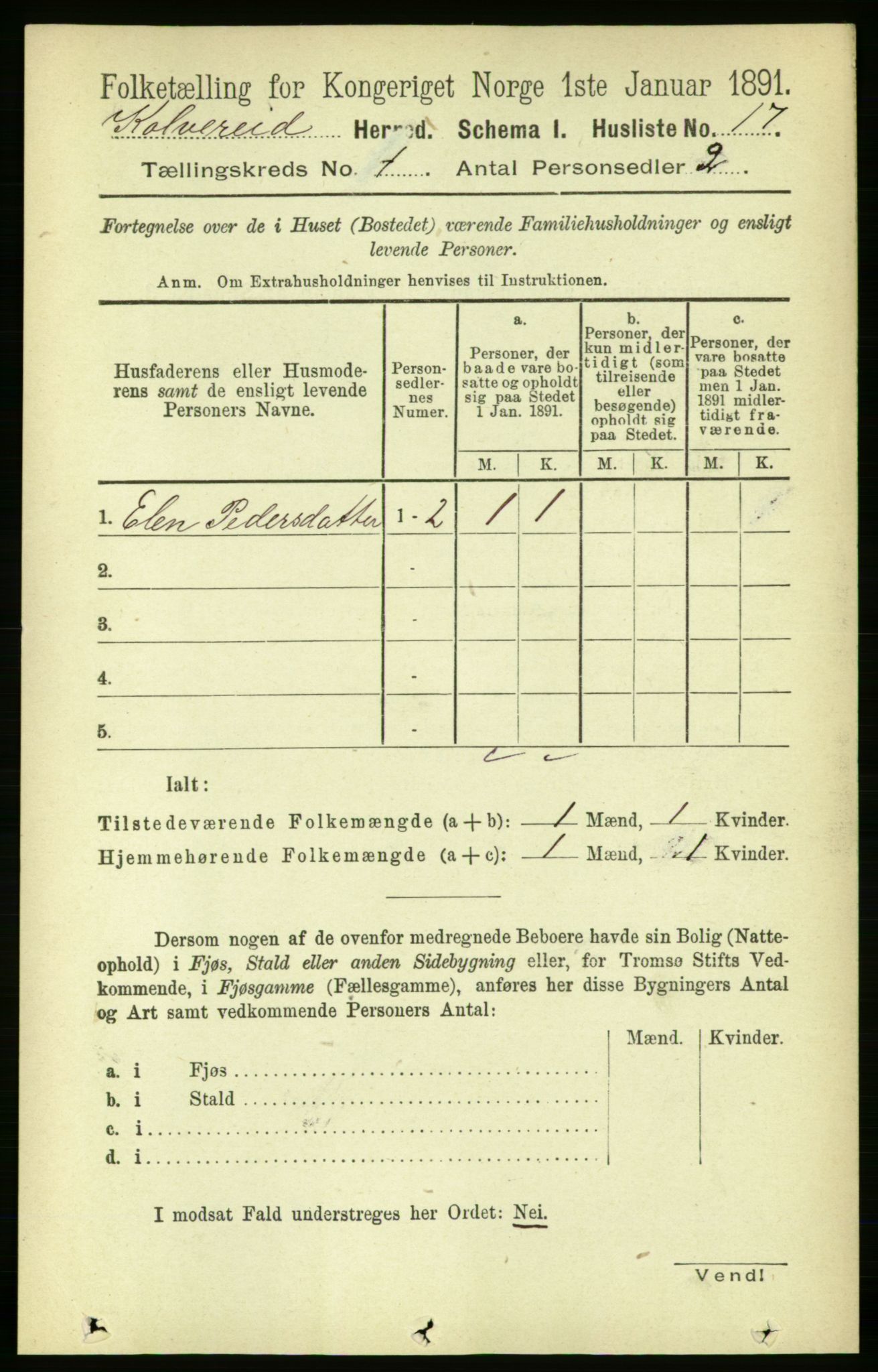 RA, 1891 census for 1752 Kolvereid, 1891, p. 34