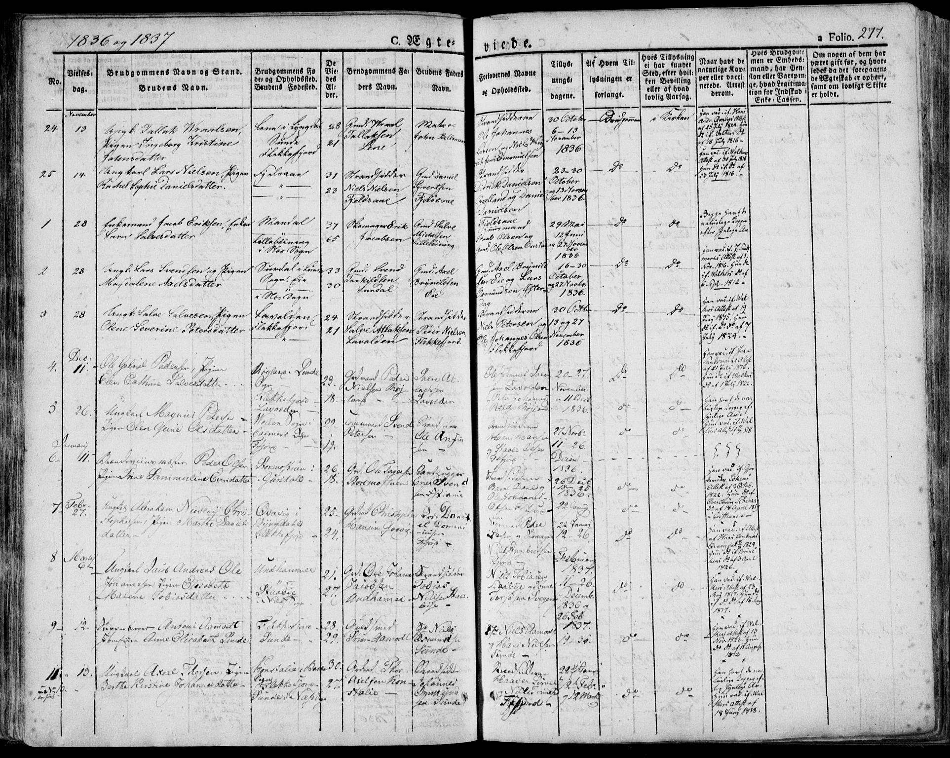 Flekkefjord sokneprestkontor, SAK/1111-0012/F/Fa/Fac/L0003: Parish register (official) no. A 3, 1826-1841, p. 277