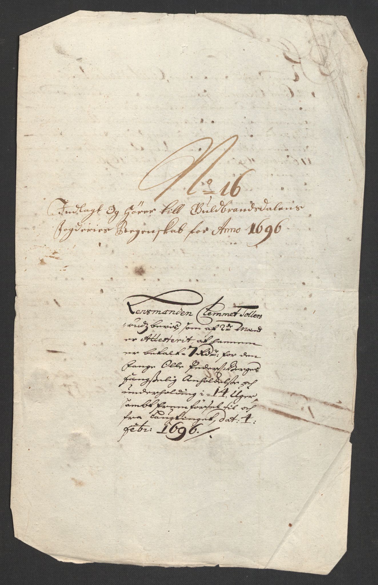 Rentekammeret inntil 1814, Reviderte regnskaper, Fogderegnskap, RA/EA-4092/R17/L1170: Fogderegnskap Gudbrandsdal, 1696-1697, p. 162