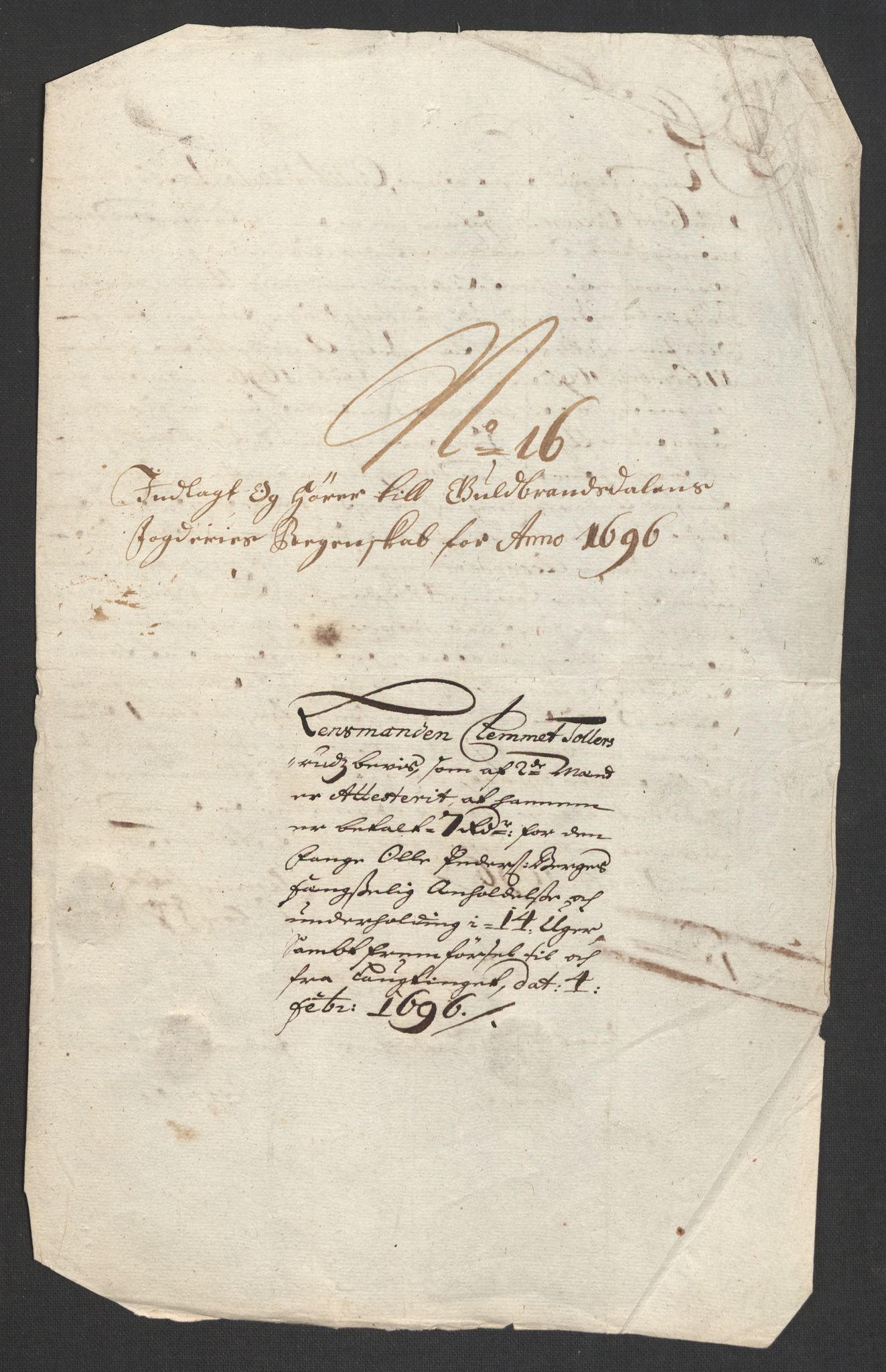 Rentekammeret inntil 1814, Reviderte regnskaper, Fogderegnskap, AV/RA-EA-4092/R17/L1170: Fogderegnskap Gudbrandsdal, 1696-1697, p. 162