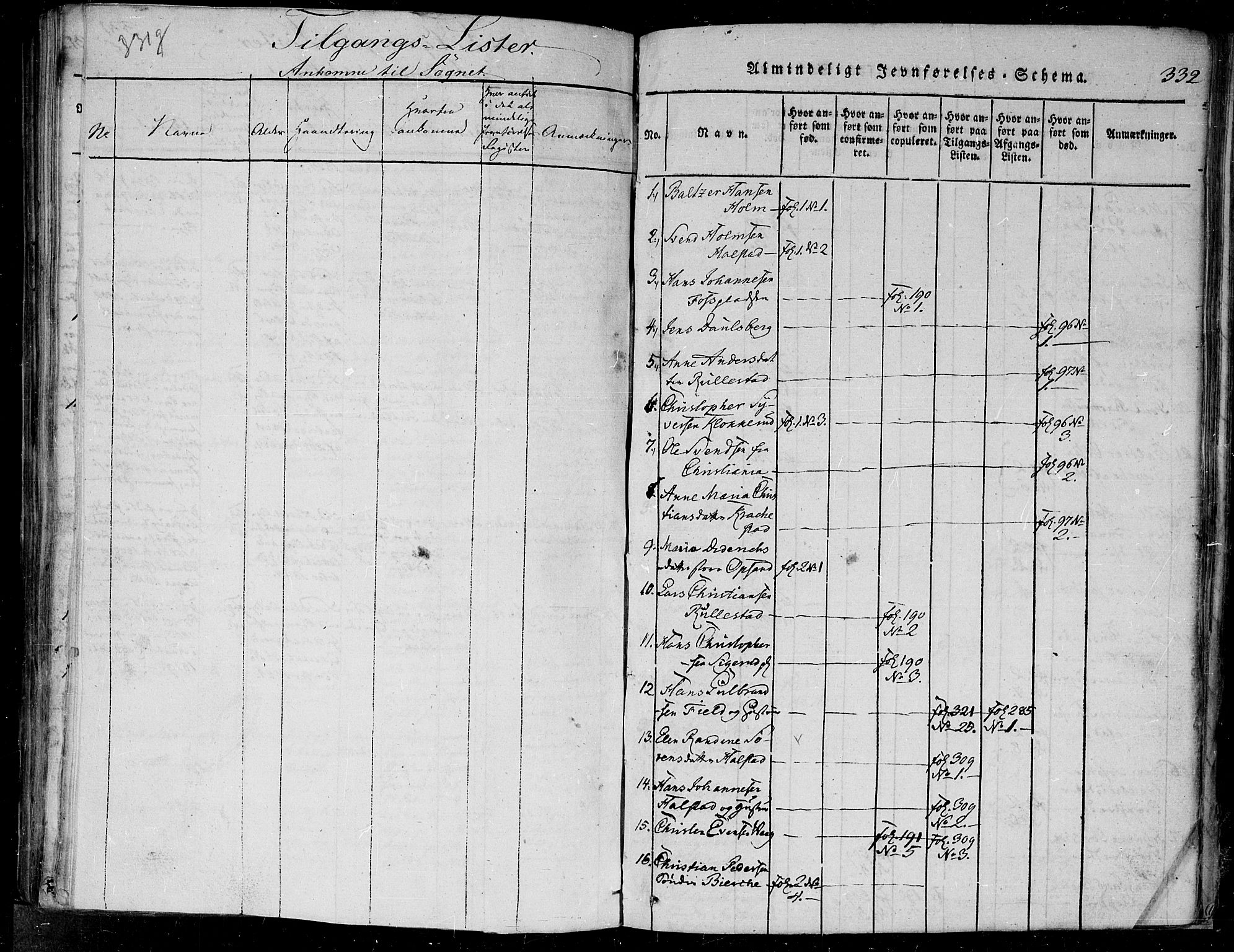 Kråkstad prestekontor Kirkebøker, SAO/A-10125a/F/Fa/L0003: Parish register (official) no. I 3, 1813-1824, p. 332