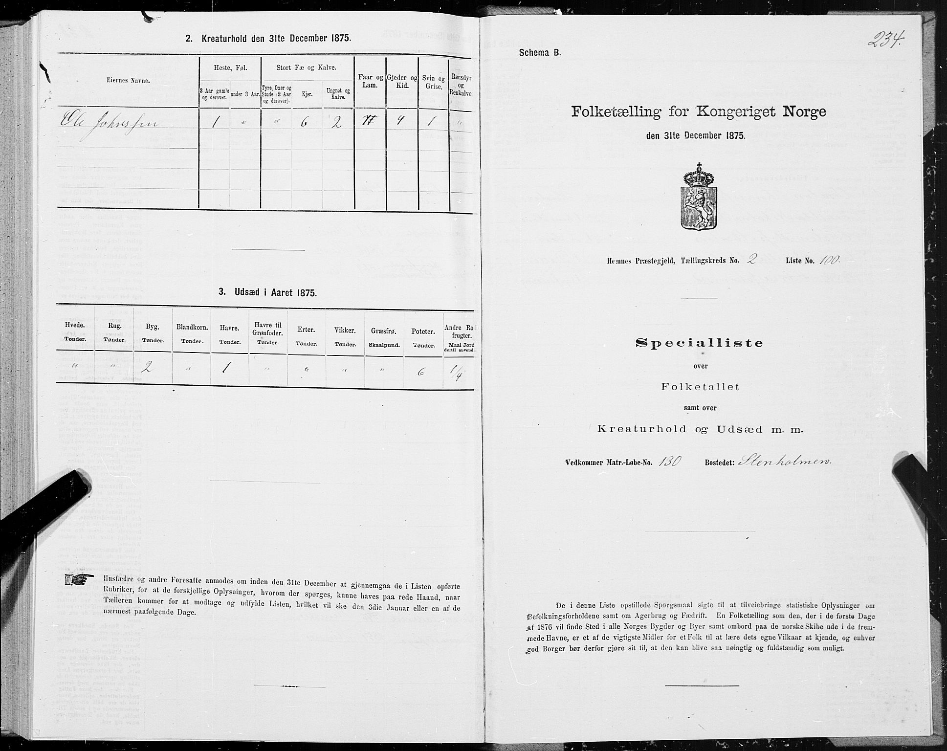 SAT, 1875 census for 1832P Hemnes, 1875, p. 1234