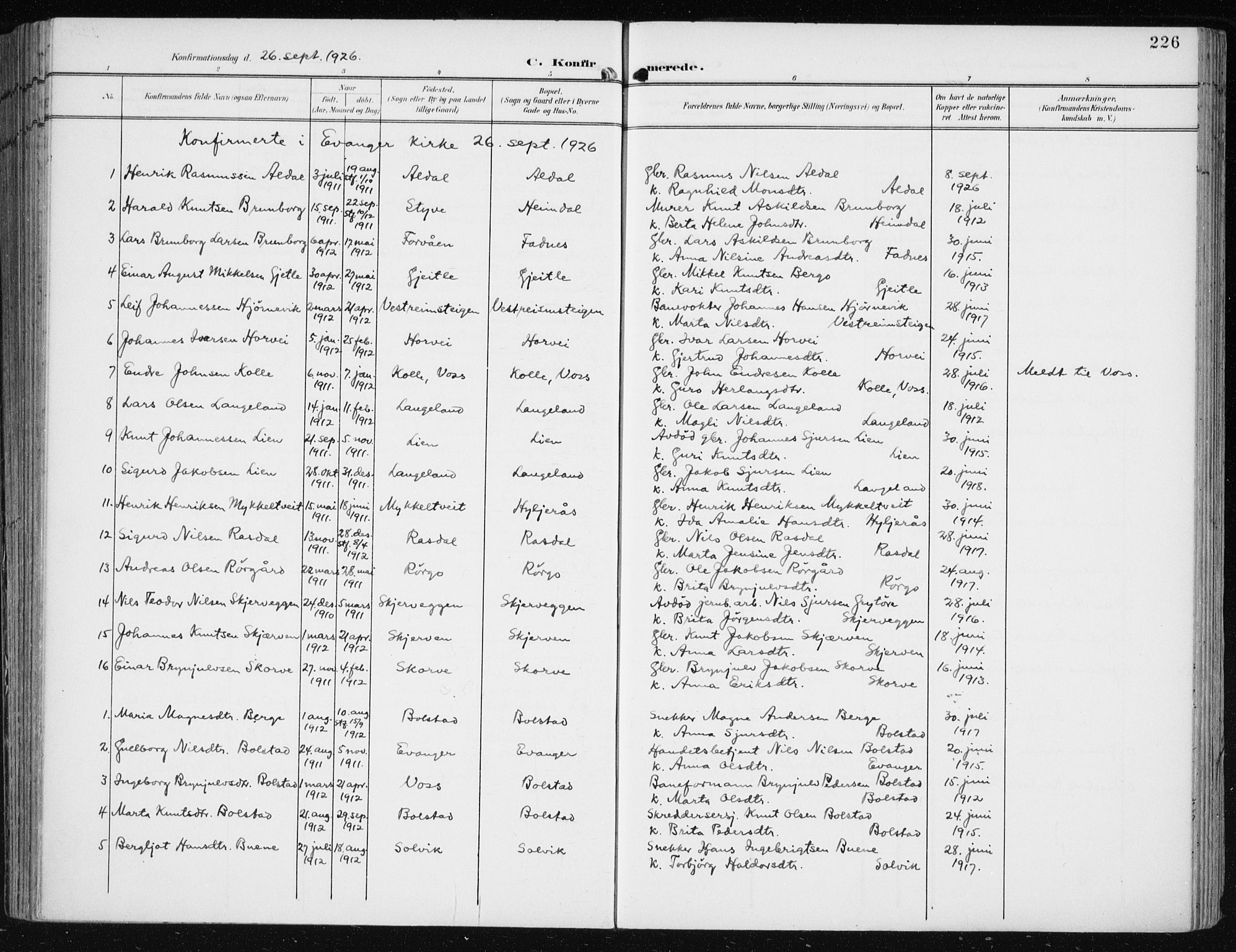 Evanger sokneprestembete, SAB/A-99924: Parish register (official) no. A  3, 1900-1930, p. 226