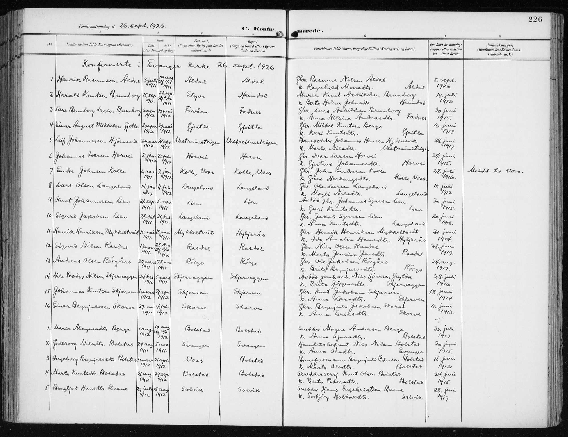 Evanger sokneprestembete, AV/SAB-A-99924: Parish register (official) no. A  3, 1900-1930, p. 226