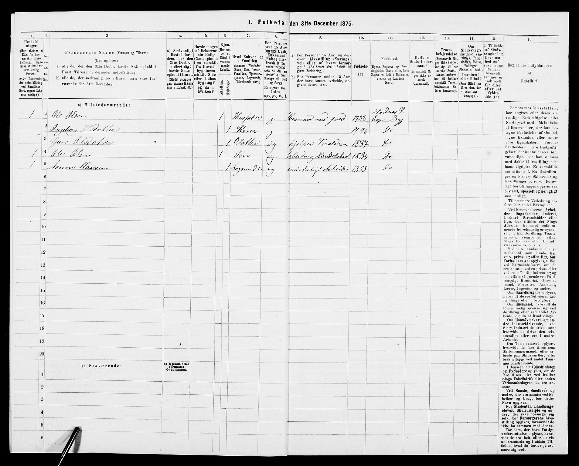 SAK, 1875 census for 0934P Evje, 1875, p. 514