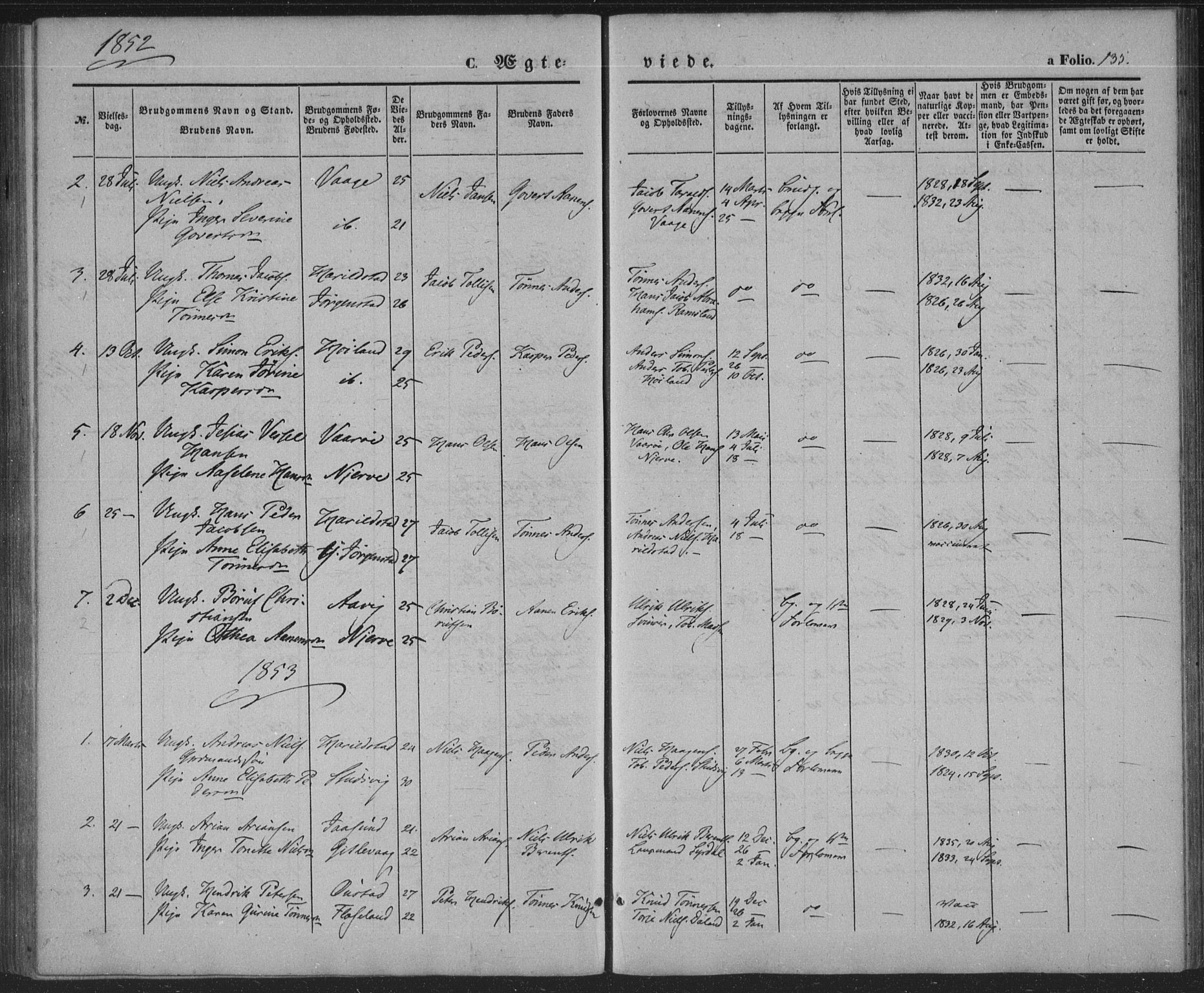 Sør-Audnedal sokneprestkontor, AV/SAK-1111-0039/F/Fa/Faa/L0002: Parish register (official) no. A 2, 1848-1867, p. 135