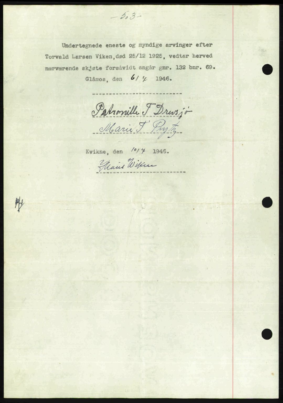 Gauldal sorenskriveri, SAT/A-0014/1/2/2C: Mortgage book no. A2, 1946-1946, Diary no: : 586/1946