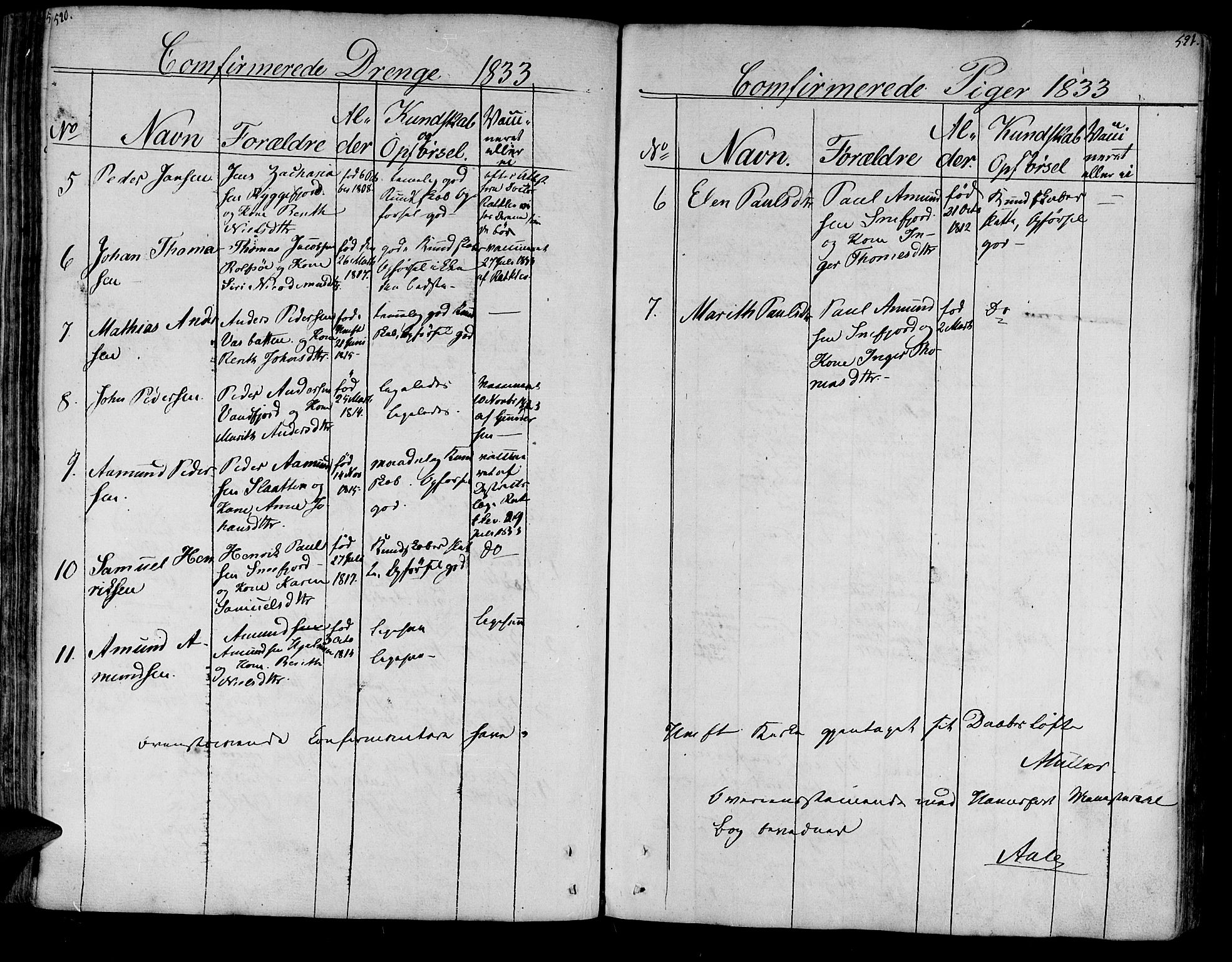 Måsøy sokneprestkontor, SATØ/S-1348/H/Ha/L0001kirke: Parish register (official) no. 1, 1806-1851, p. 520-521