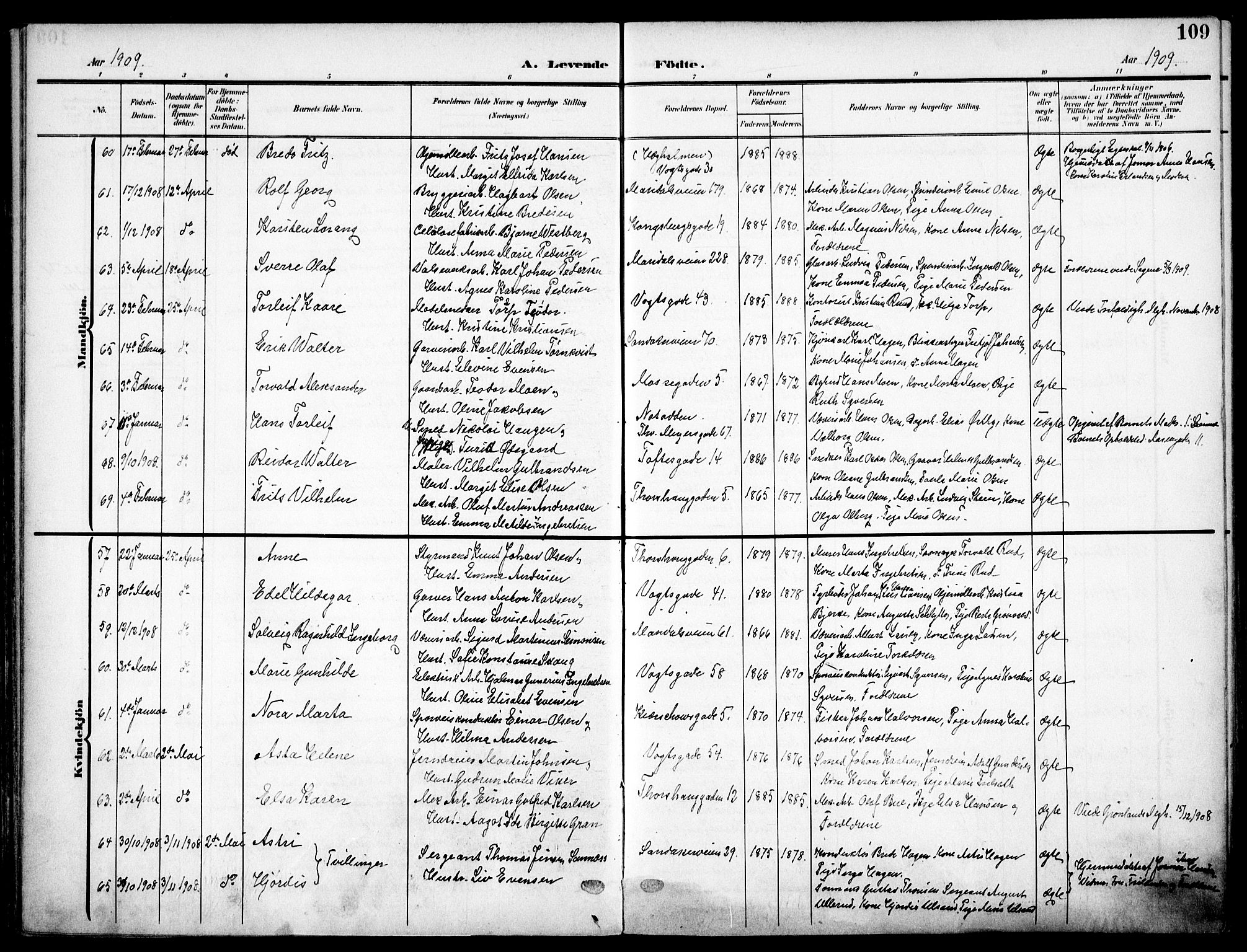 Sagene prestekontor Kirkebøker, SAO/A-10796/F/L0007: Parish register (official) no. 7, 1905-1915, p. 109