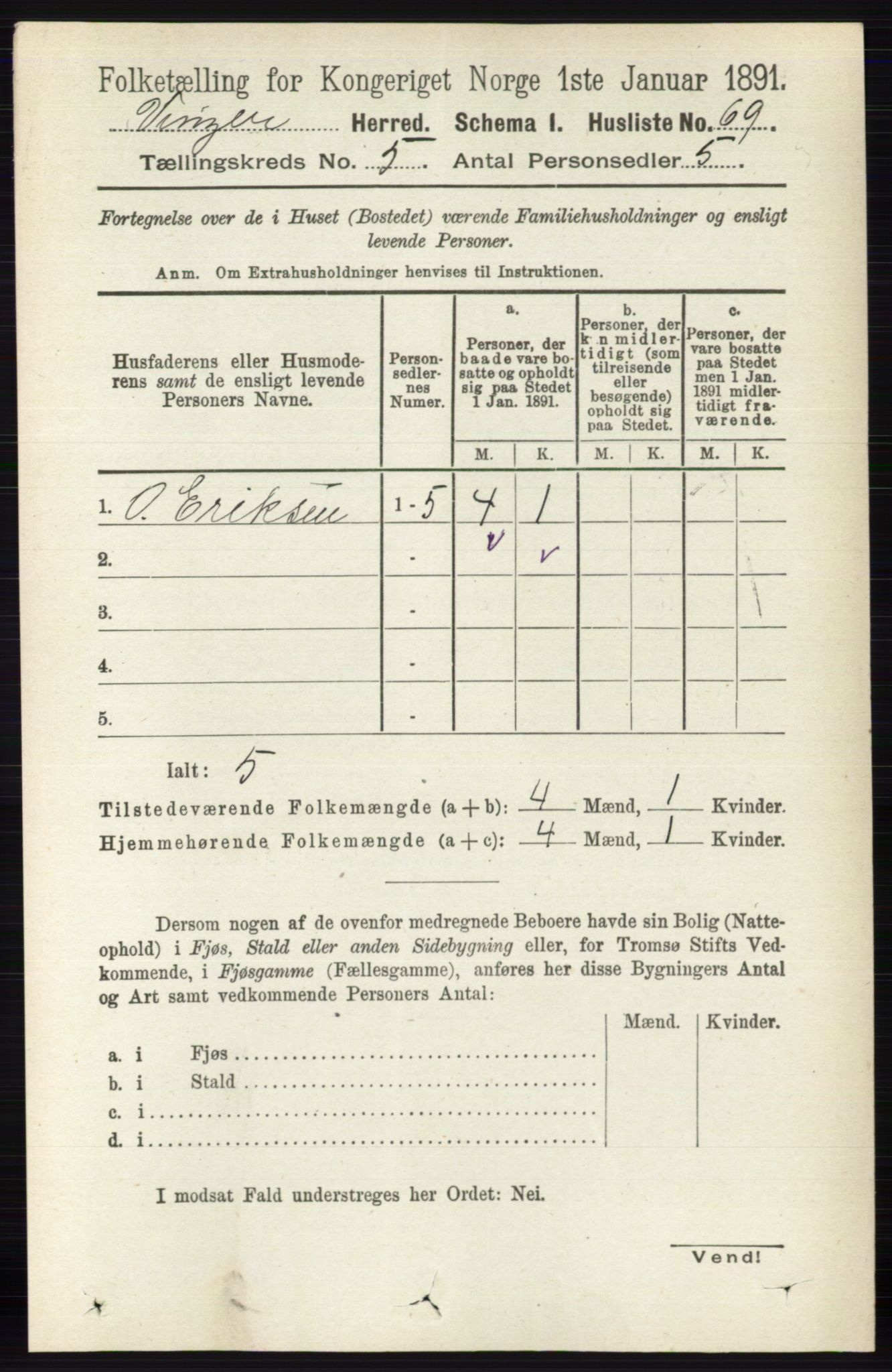 RA, 1891 census for 0421 Vinger, 1891, p. 2036