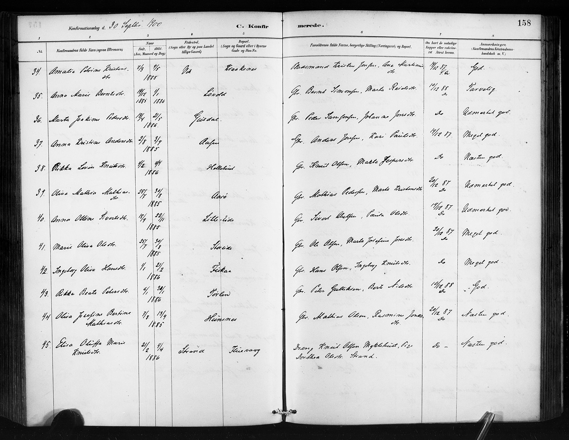 Ministerialprotokoller, klokkerbøker og fødselsregistre - Møre og Romsdal, SAT/A-1454/501/L0008: Parish register (official) no. 501A08, 1885-1901, p. 158