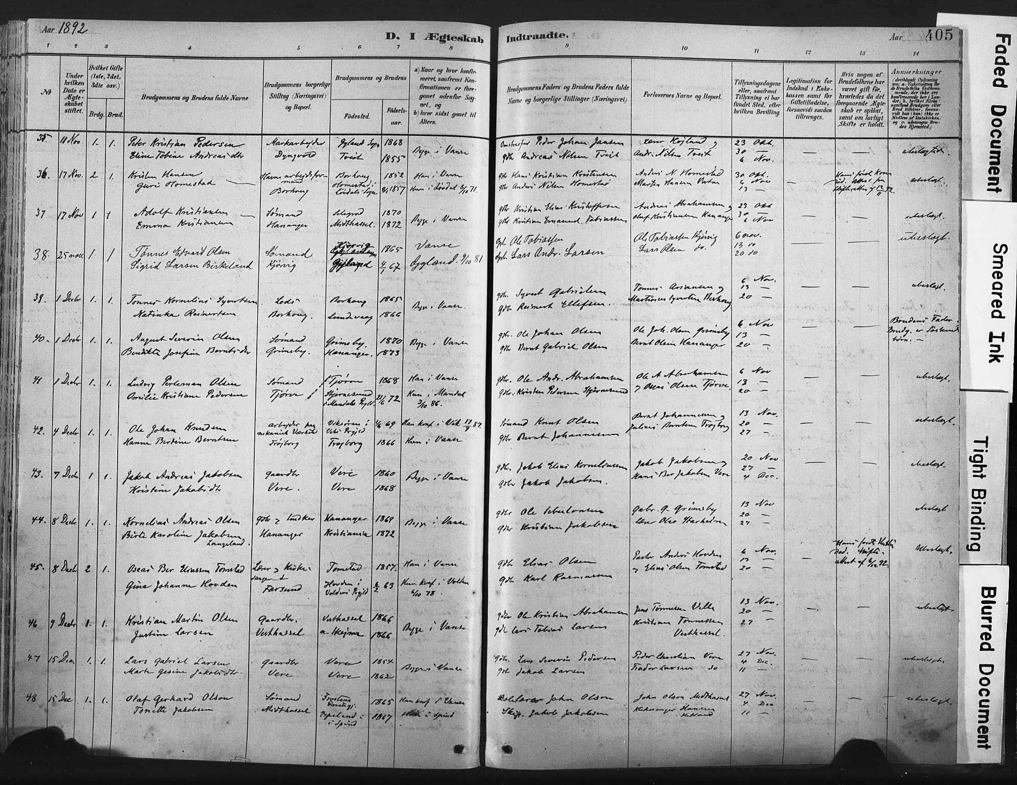 Lista sokneprestkontor, AV/SAK-1111-0027/F/Fa/L0012: Parish register (official) no. A 12, 1879-1903, p. 405