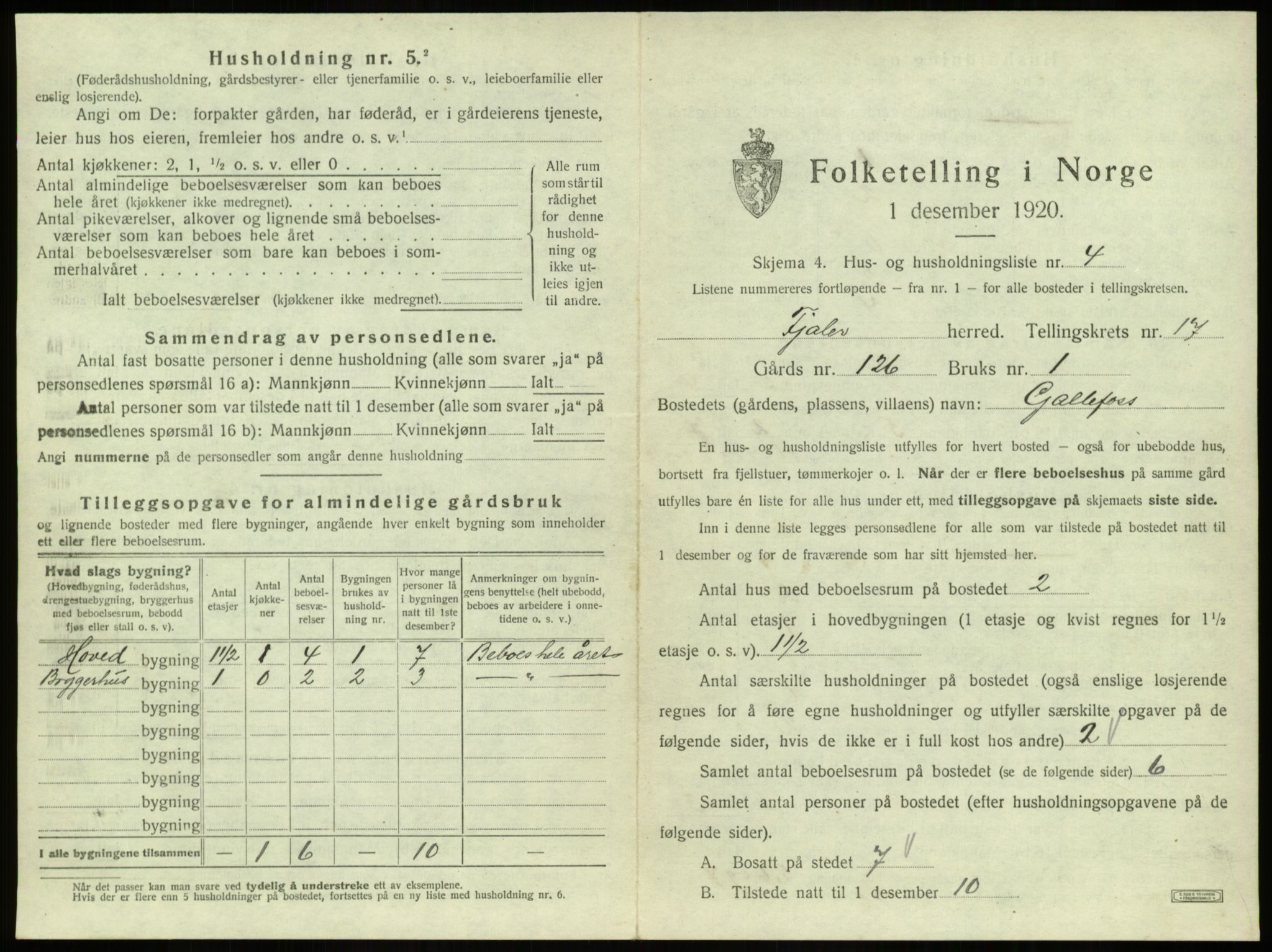 SAB, 1920 census for Fjaler, 1920, p. 1322