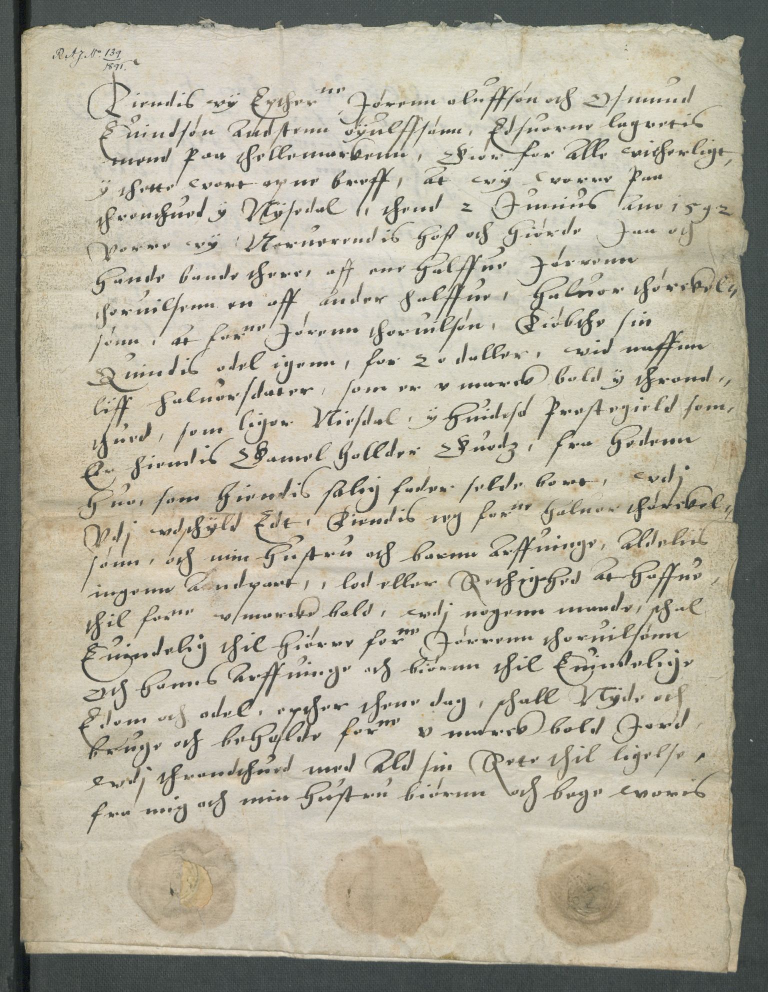 Riksarkivets diplomsamling, RA/EA-5965/F02/L0096: Dokumenter, 1592, p. 4