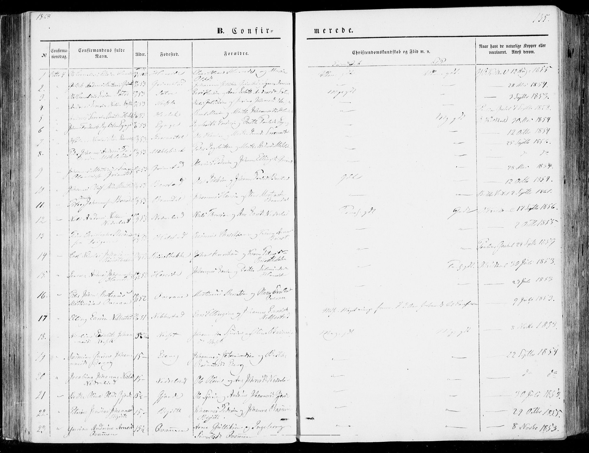 Ministerialprotokoller, klokkerbøker og fødselsregistre - Møre og Romsdal, SAT/A-1454/510/L0121: Parish register (official) no. 510A01, 1848-1877, p. 135