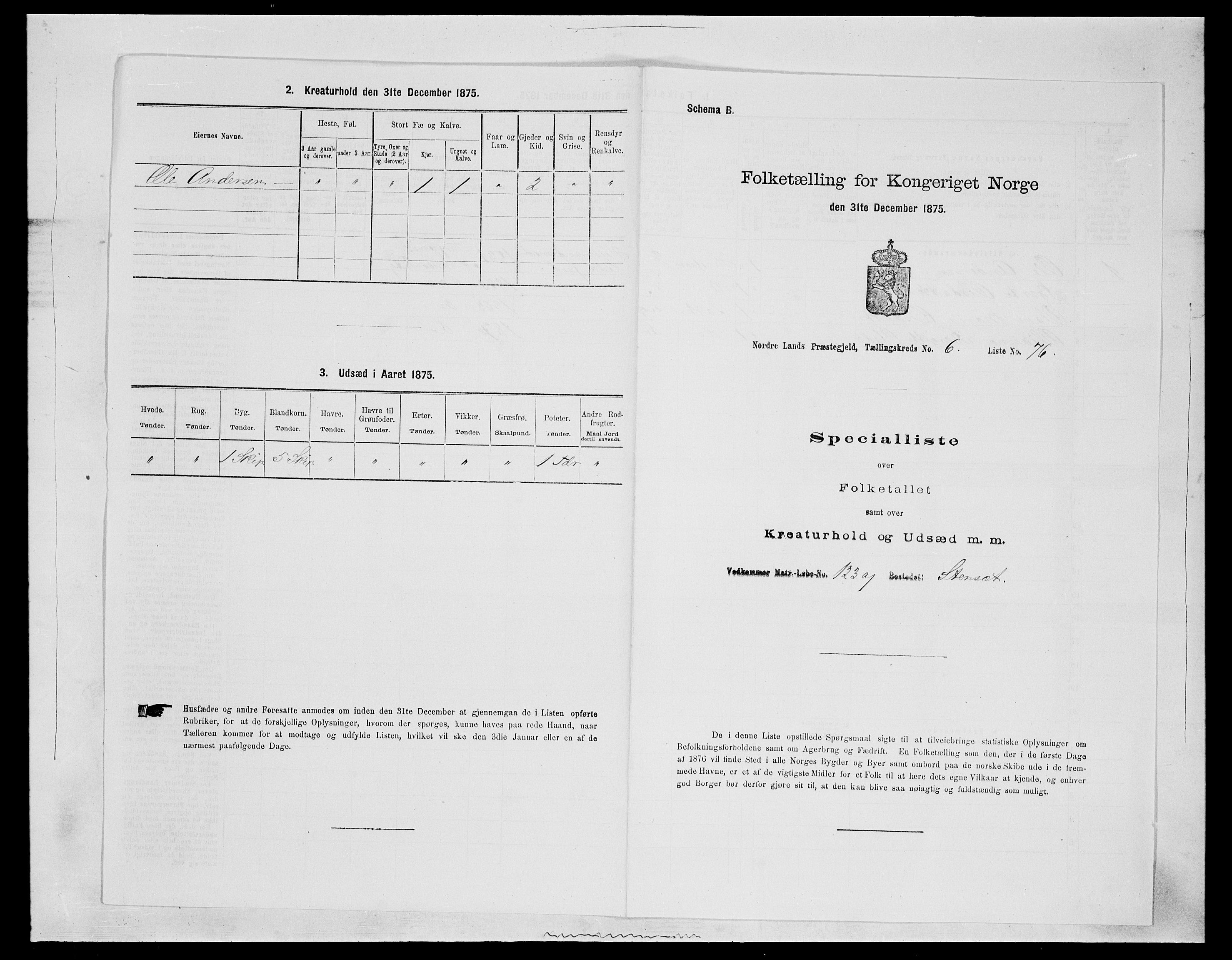 SAH, 1875 census for 0538P Nordre Land, 1875, p. 1075