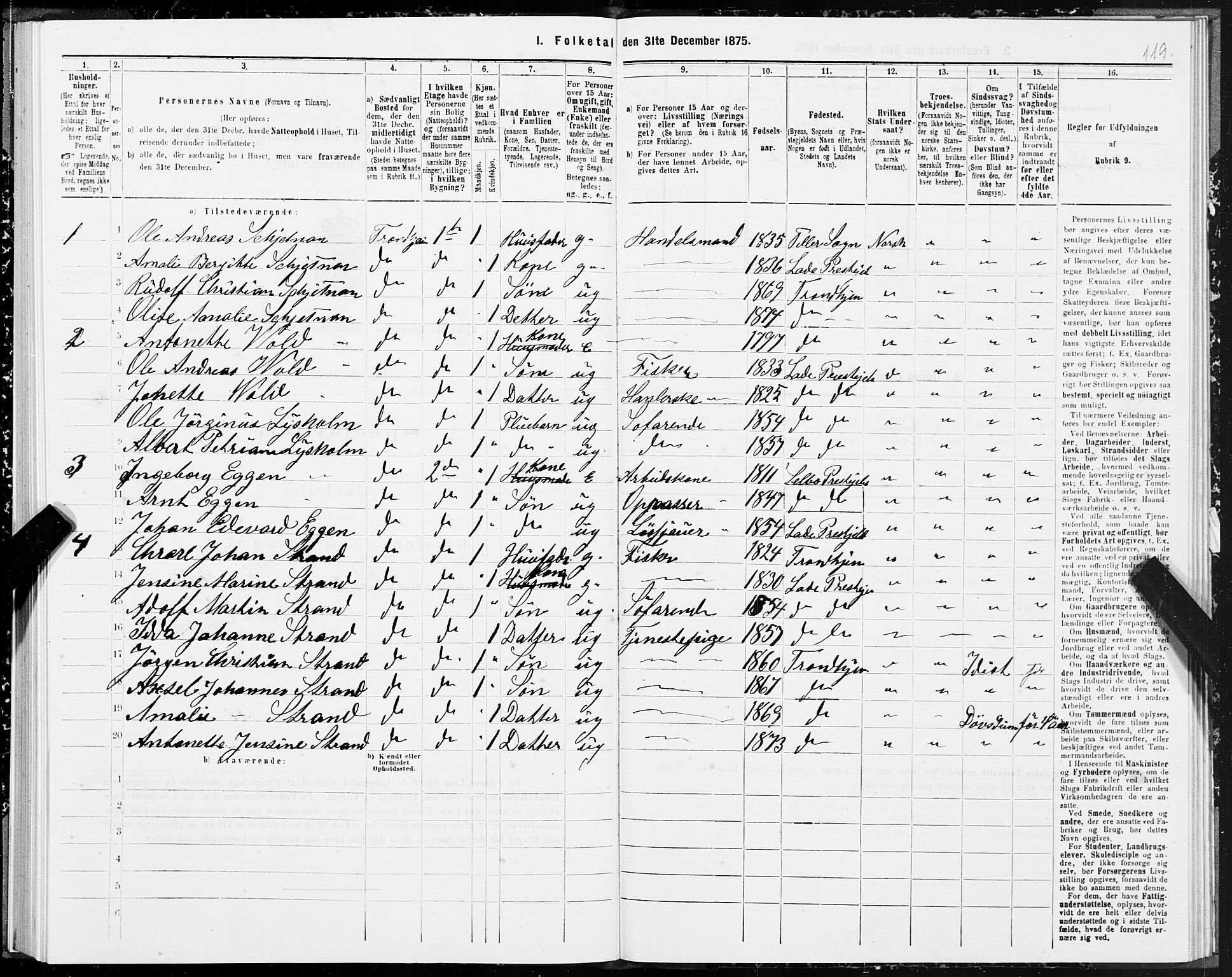 SAT, 1875 census for 1601 Trondheim, 1875, p. 12119