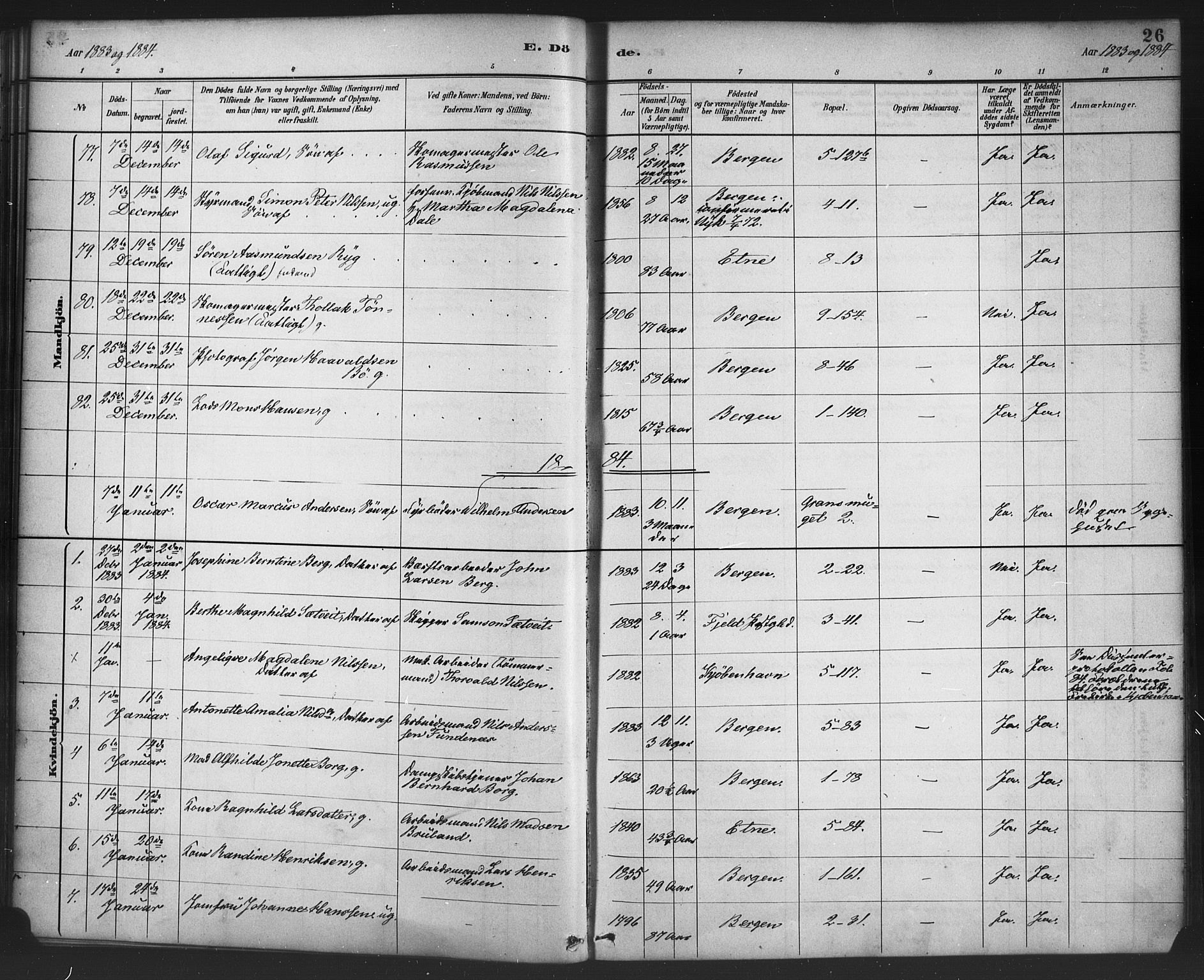 Nykirken Sokneprestembete, SAB/A-77101/H/Haa/L0044: Parish register (official) no. E 4, 1882-1898, p. 26