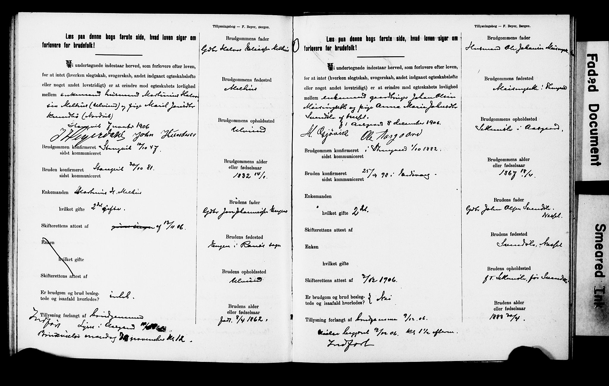 Ministerialprotokoller, klokkerbøker og fødselsregistre - Møre og Romsdal, AV/SAT-A-1454/592/L1028: Banns register no. 592A06, 1903-1909