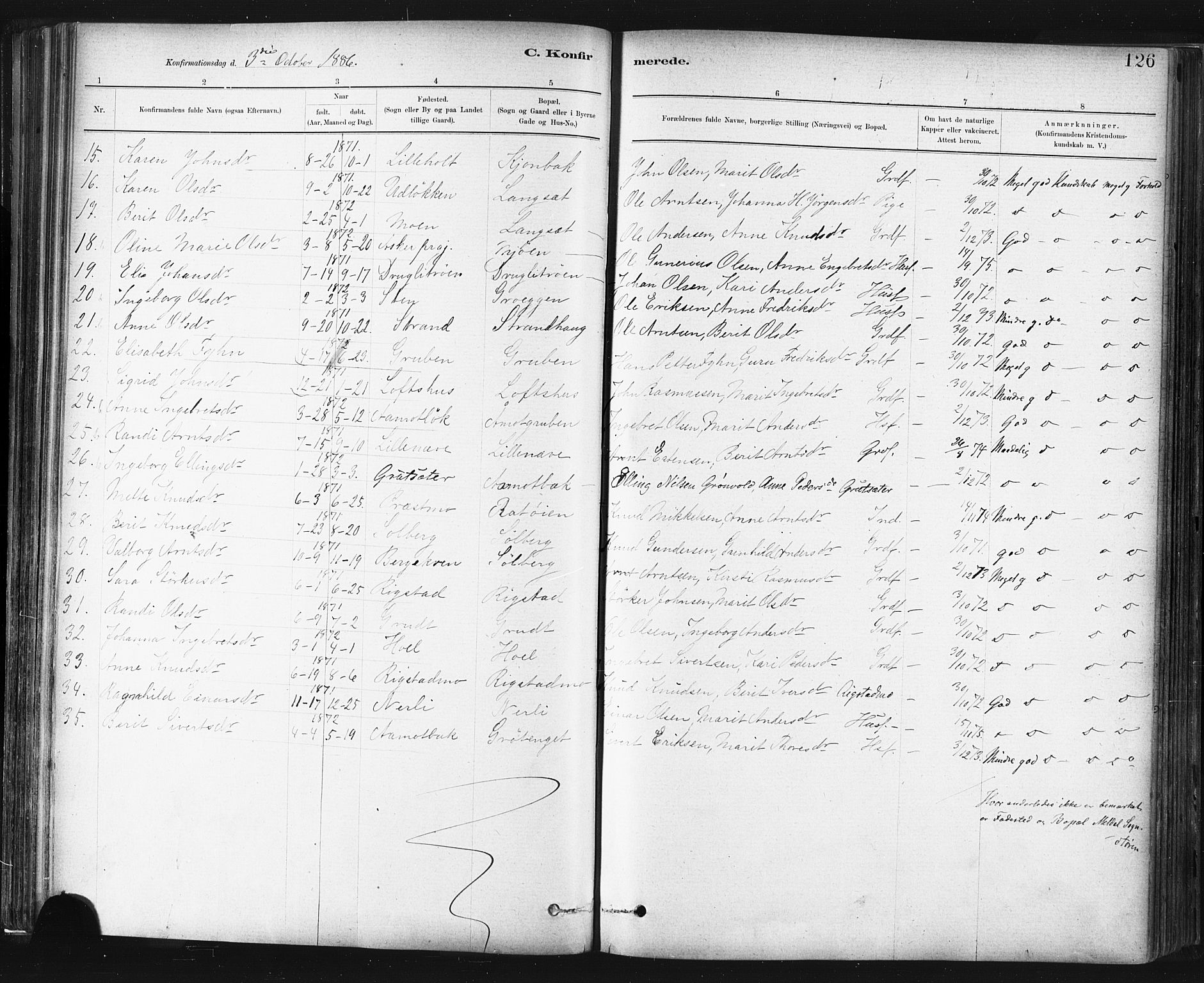 Ministerialprotokoller, klokkerbøker og fødselsregistre - Sør-Trøndelag, AV/SAT-A-1456/672/L0857: Parish register (official) no. 672A09, 1882-1893, p. 126