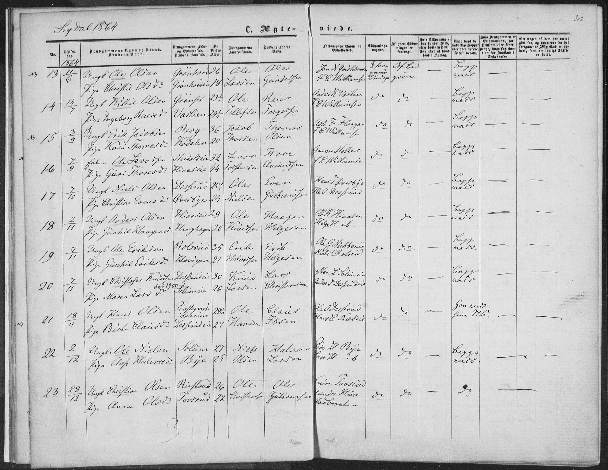 Sigdal kirkebøker, AV/SAKO-A-245/F/Fa/L0009b: Parish register (official) no. I 9B, 1860-1871, p. 302