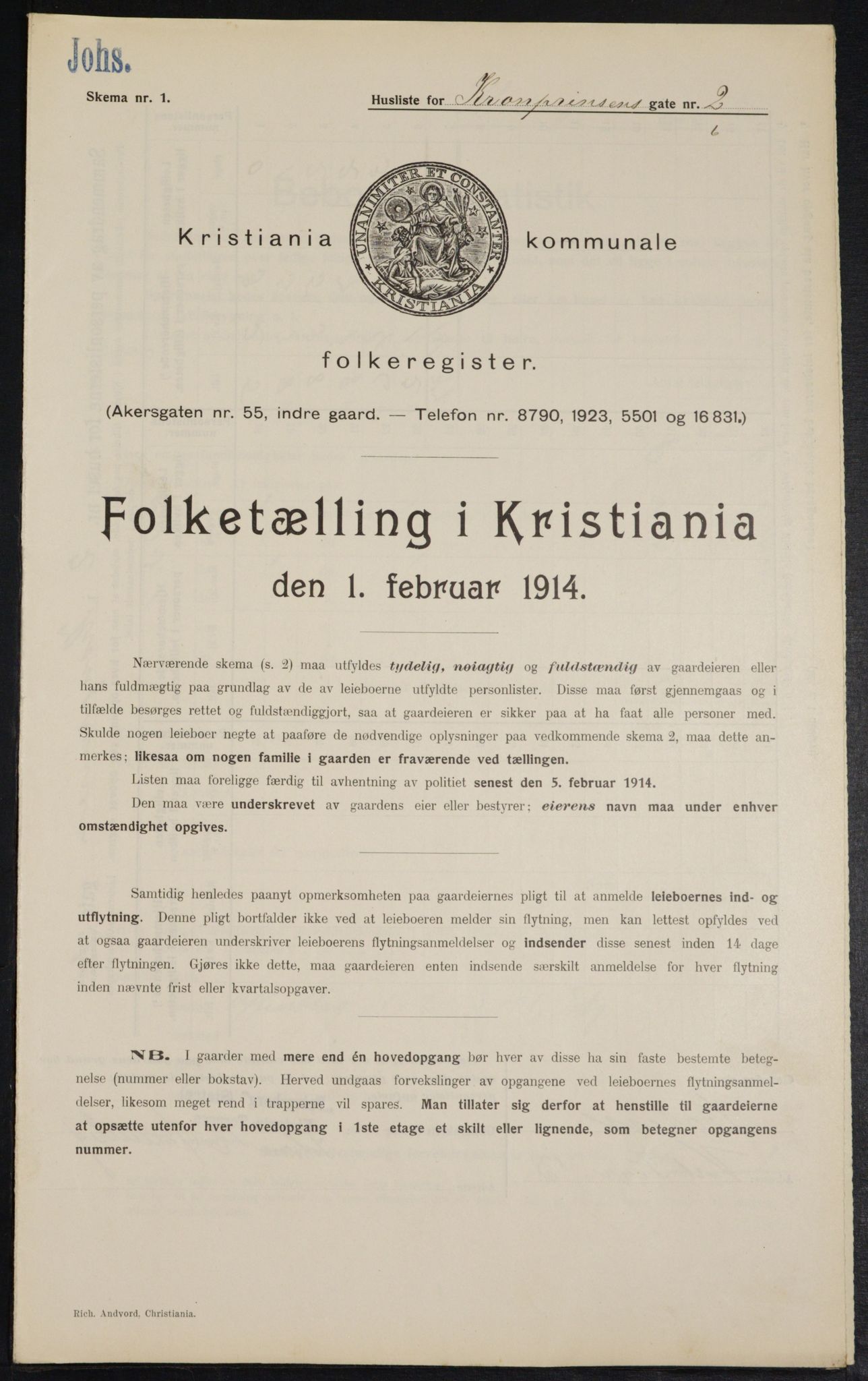 OBA, Municipal Census 1914 for Kristiania, 1914, p. 54410