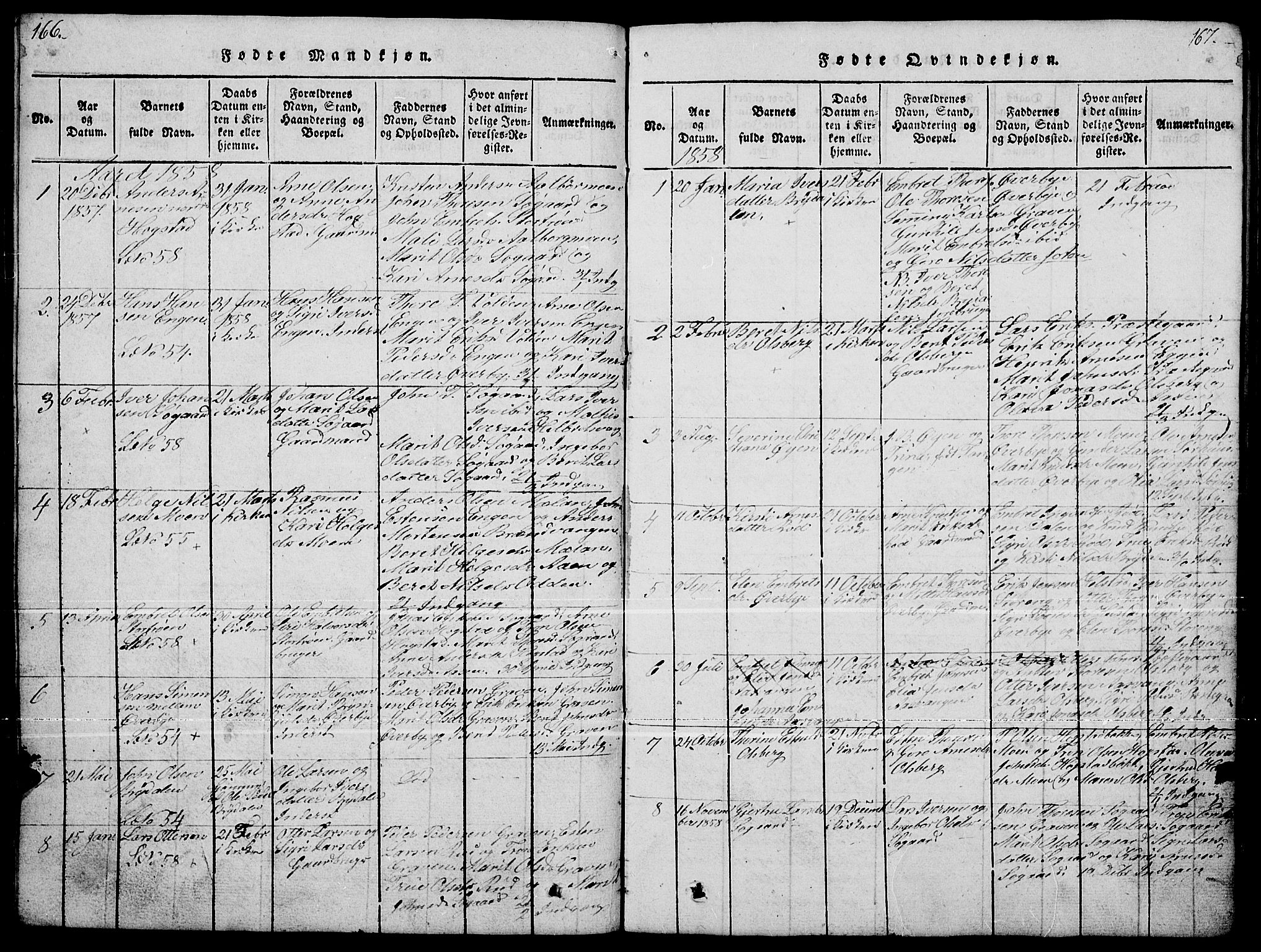 Tynset prestekontor, SAH/PREST-058/H/Ha/Hab/L0004: Parish register (copy) no. 4, 1814-1879, p. 166-167