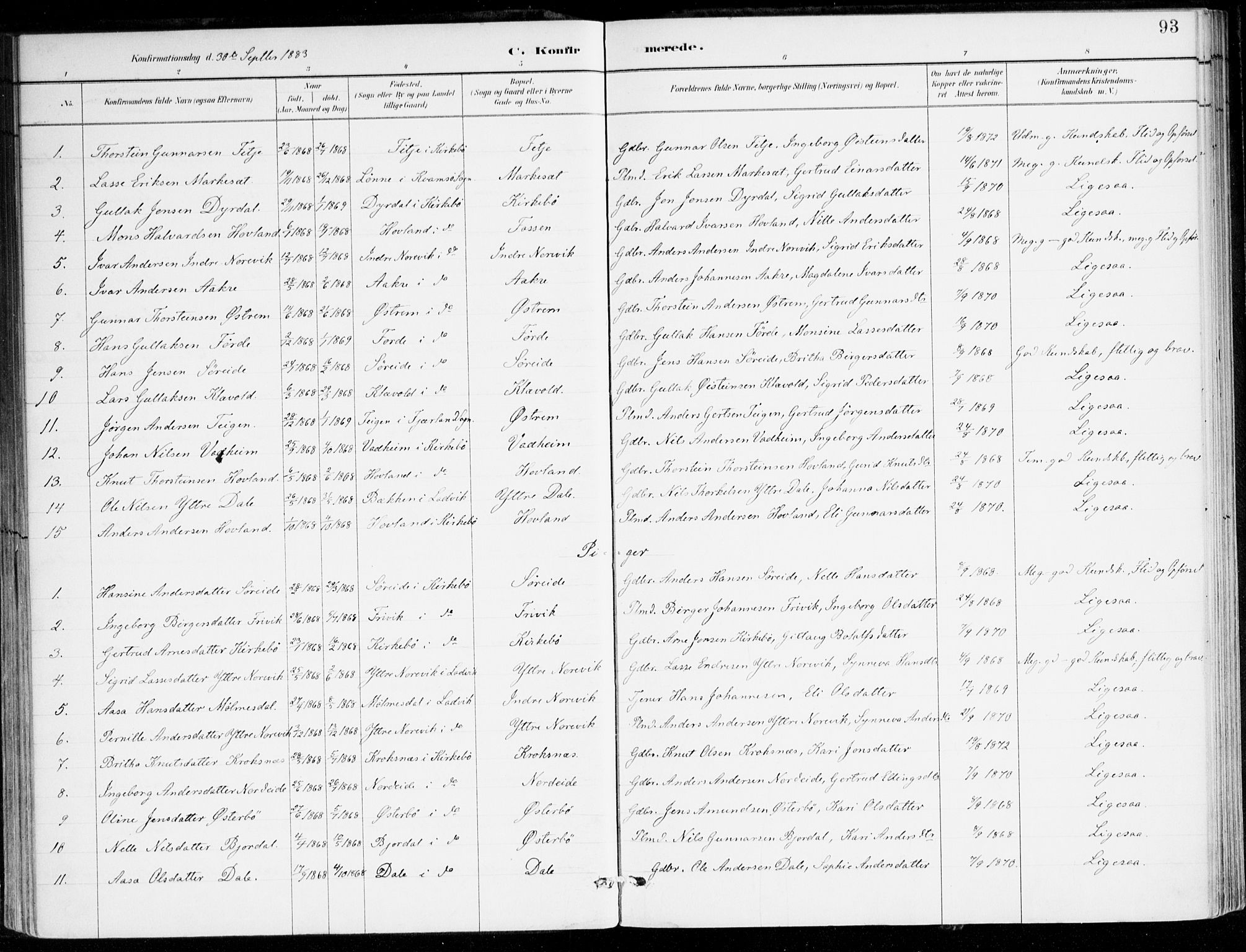 Lavik sokneprestembete, AV/SAB-A-80901: Parish register (official) no. C 1, 1882-1904, p. 93