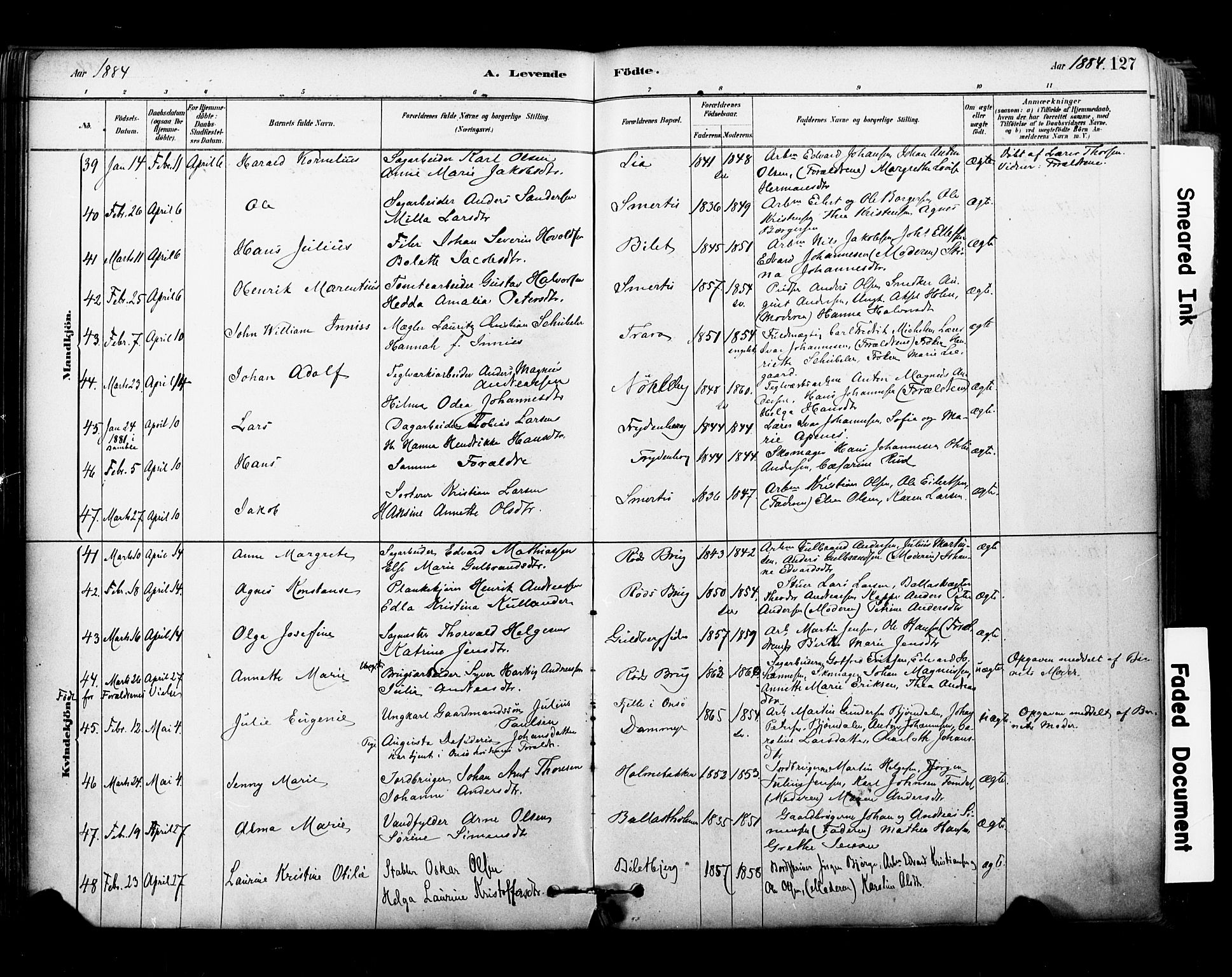 Glemmen prestekontor Kirkebøker, SAO/A-10908/F/Fa/L0011: Parish register (official) no. 11, 1878-1917, p. 127