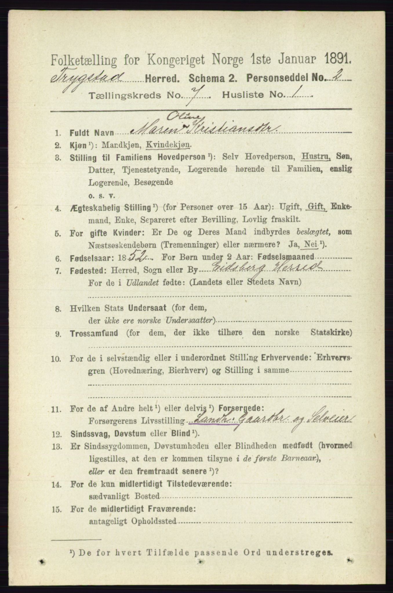 RA, 1891 Census for 0122 Trøgstad, 1891, p. 2924