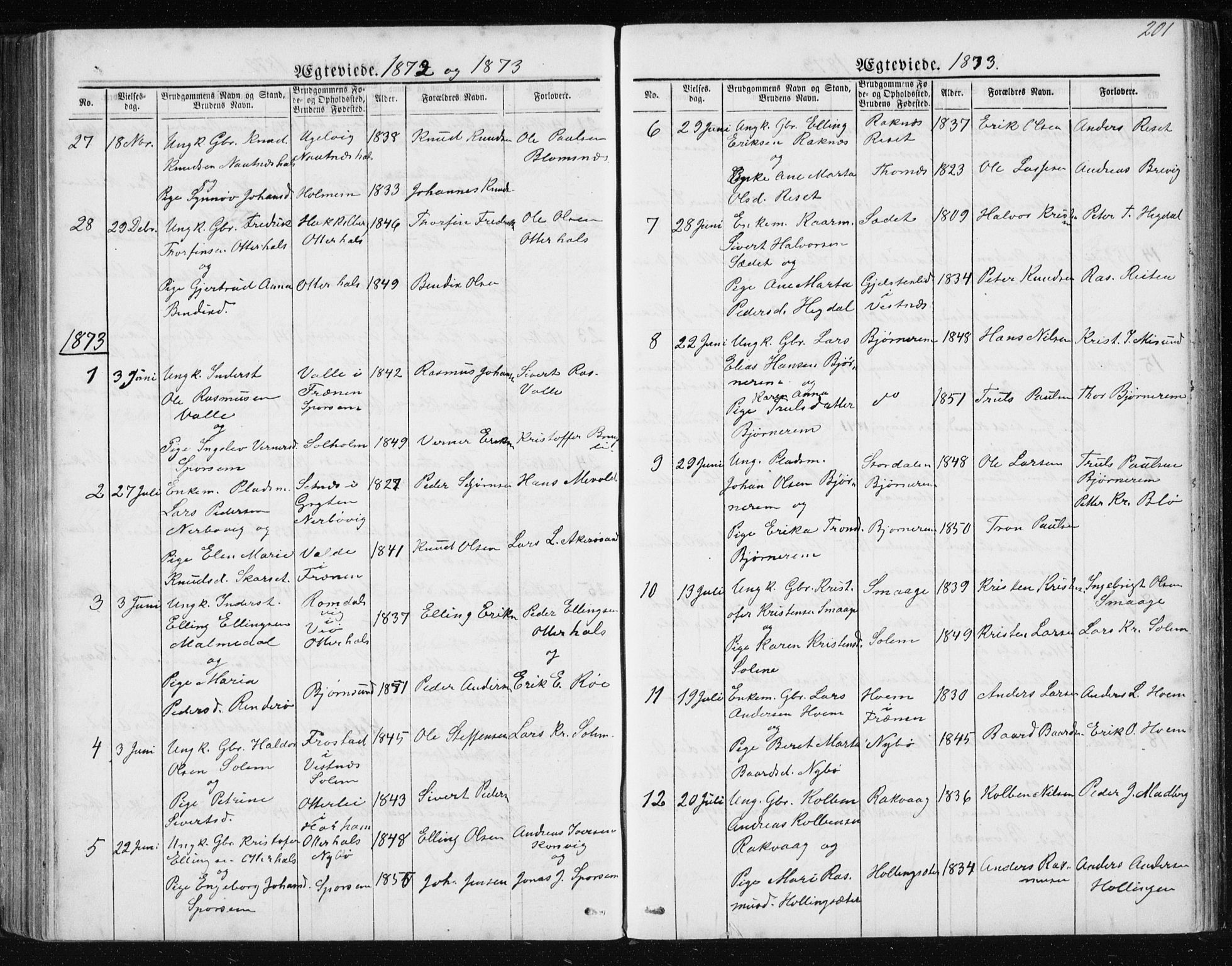 Ministerialprotokoller, klokkerbøker og fødselsregistre - Møre og Romsdal, SAT/A-1454/560/L0724: Parish register (copy) no. 560C01, 1867-1892, p. 201