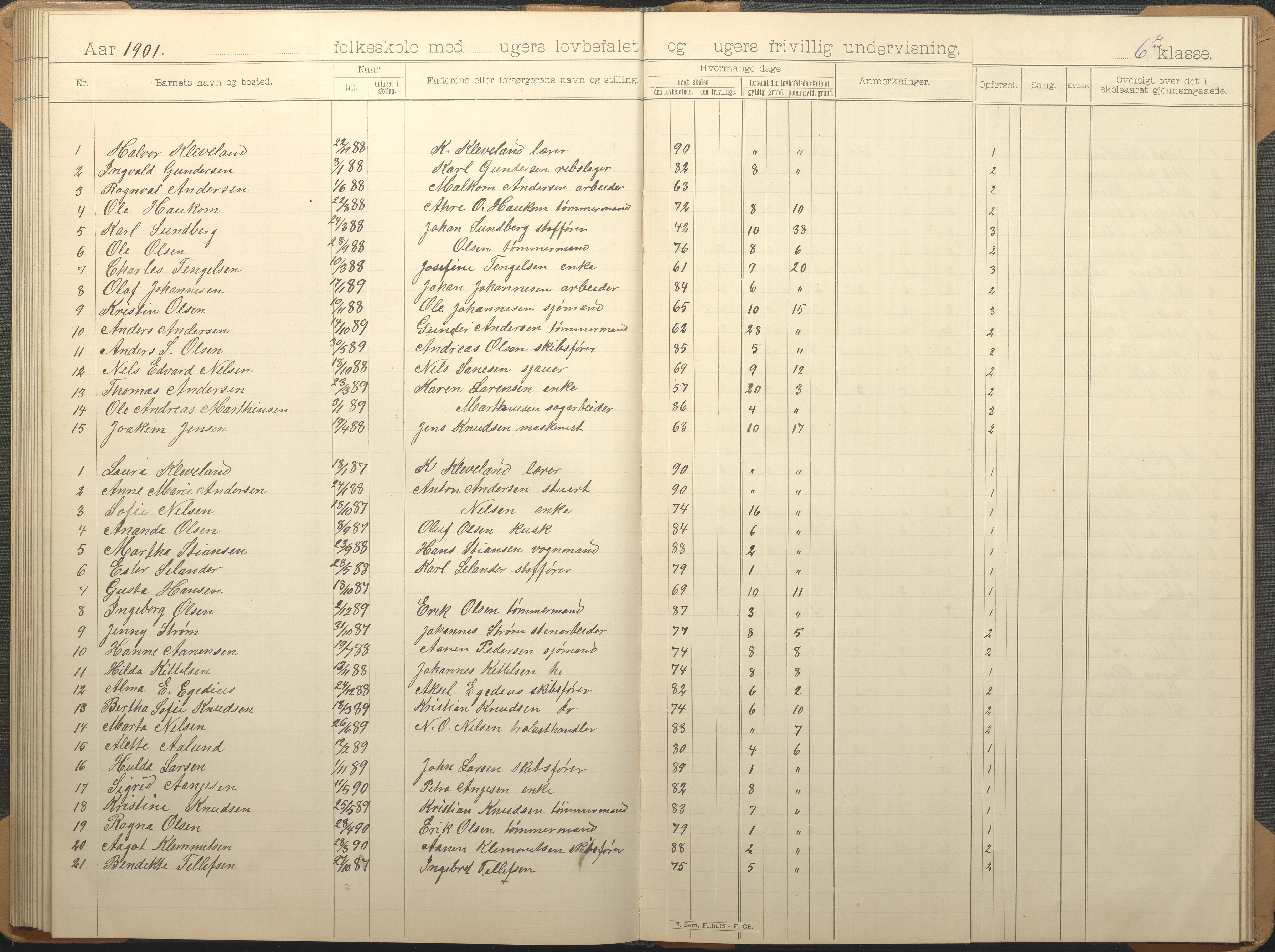 Øyestad kommune frem til 1979, AAKS/KA0920-PK/06/06G/L0009: Skoleprotokoll, 1891-1902