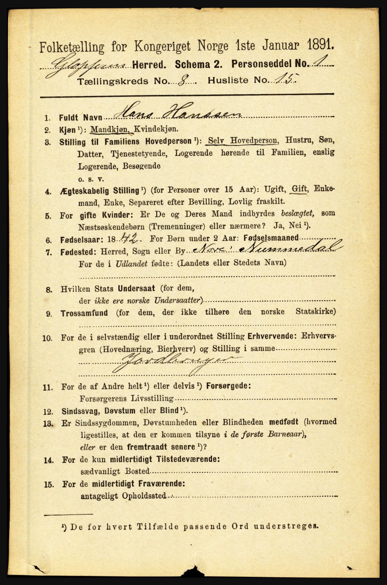 RA, 1891 census for 1445 Gloppen, 1891, p. 3241