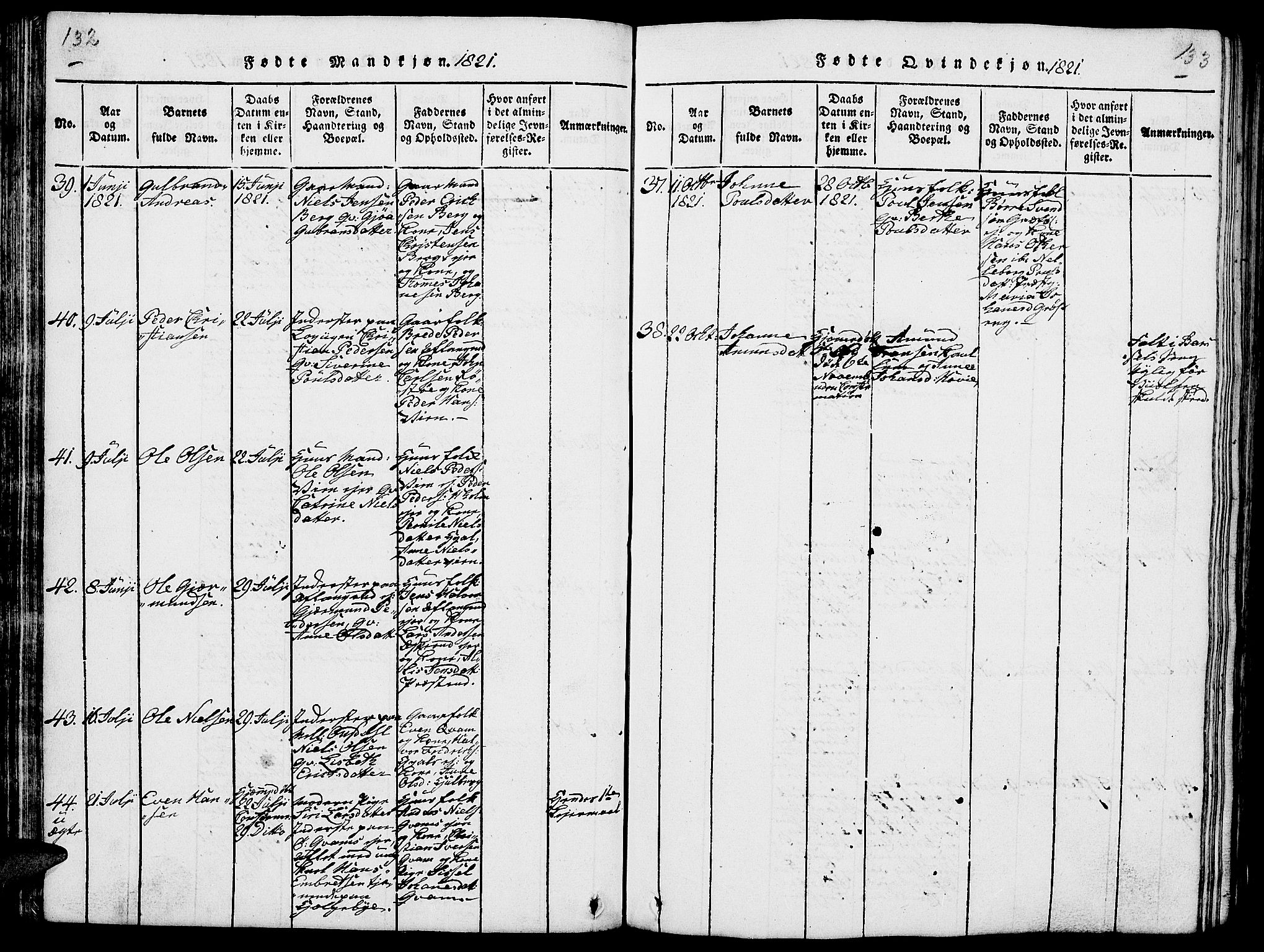 Nes prestekontor, Hedmark, AV/SAH-PREST-020/L/La/L0003: Parish register (copy) no. 3, 1814-1831, p. 132-133