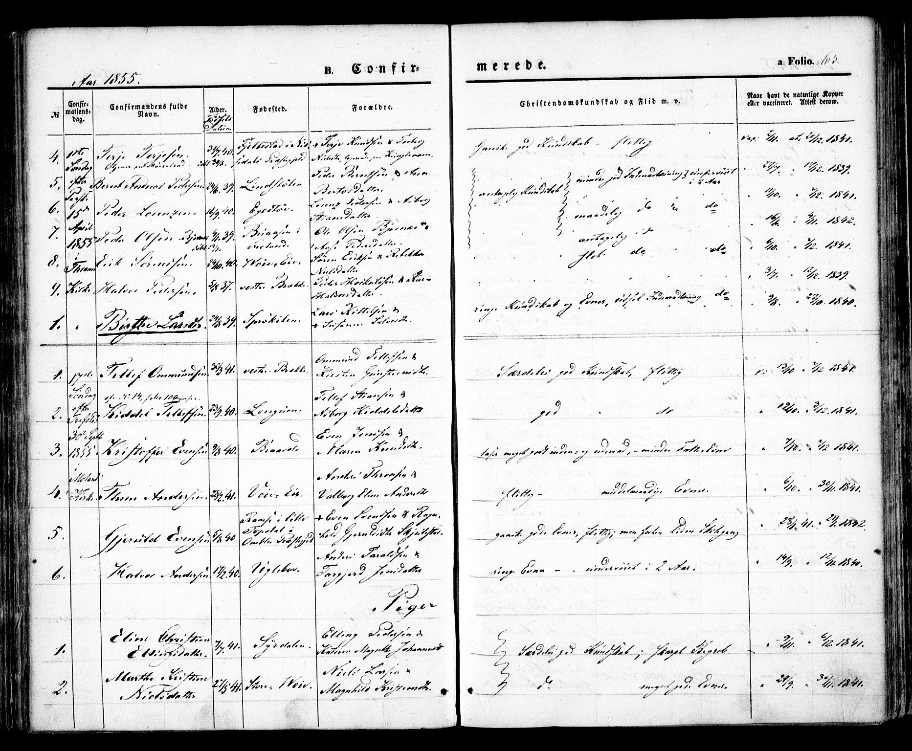 Austre Moland sokneprestkontor, SAK/1111-0001/F/Fa/Faa/L0007: Parish register (official) no. A 7, 1847-1857, p. 65