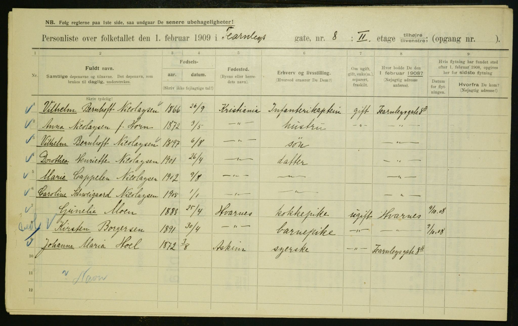 OBA, Municipal Census 1909 for Kristiania, 1909, p. 21609